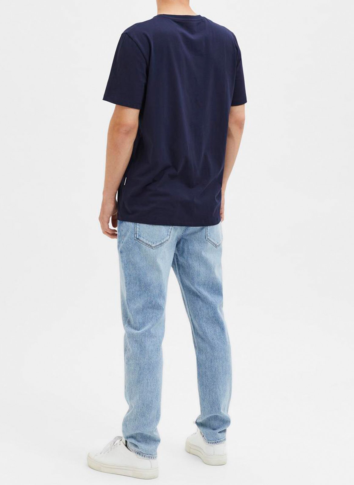 Tee-shirt droit col rond en coton Bleu