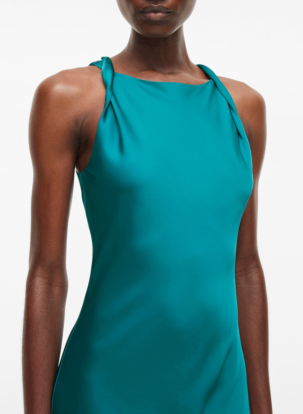 Satin square neck midi dress ROUGE EDIT Blue