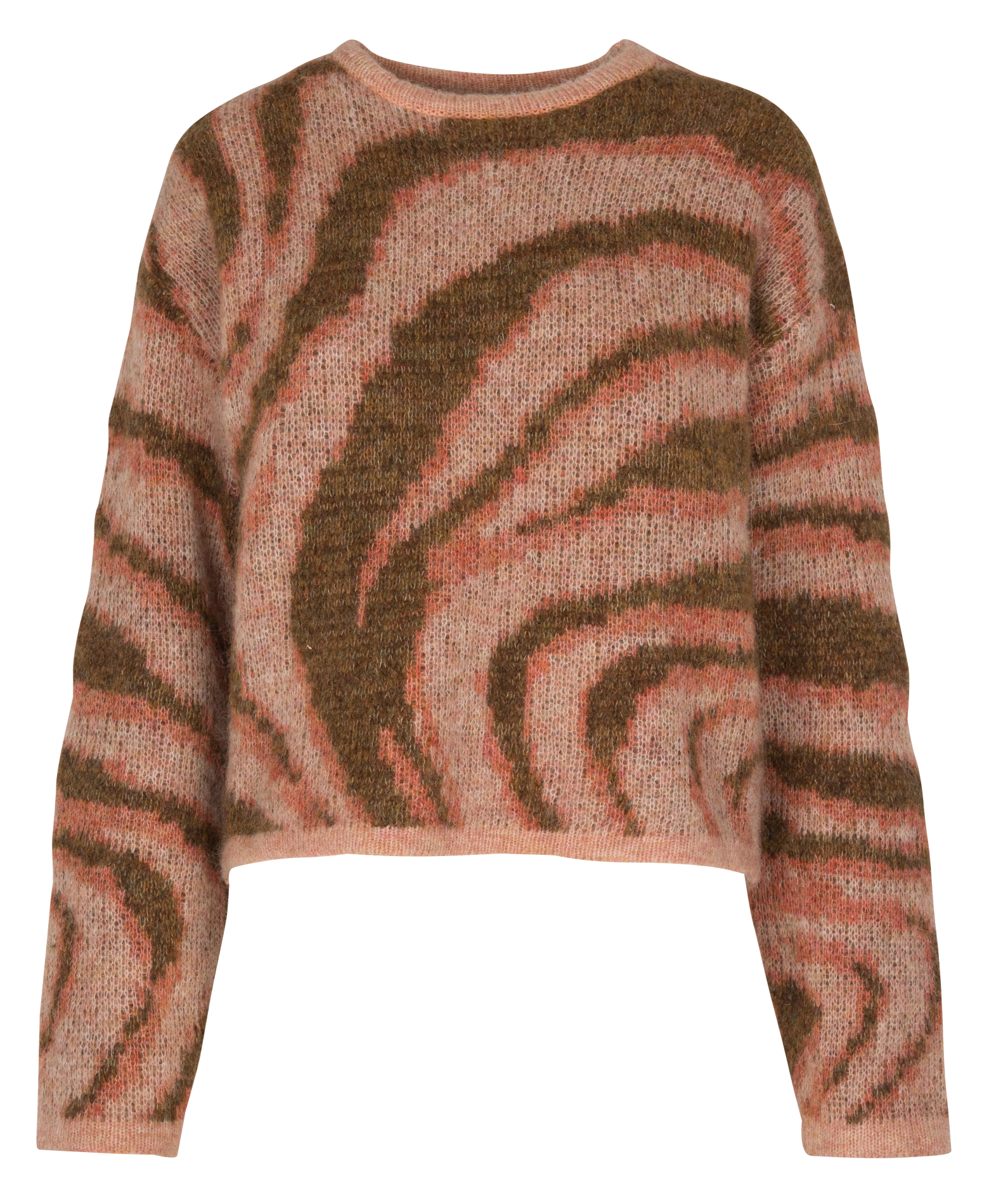 Pull droit col rond jacquard en maille mélangée SUNCOO Rose