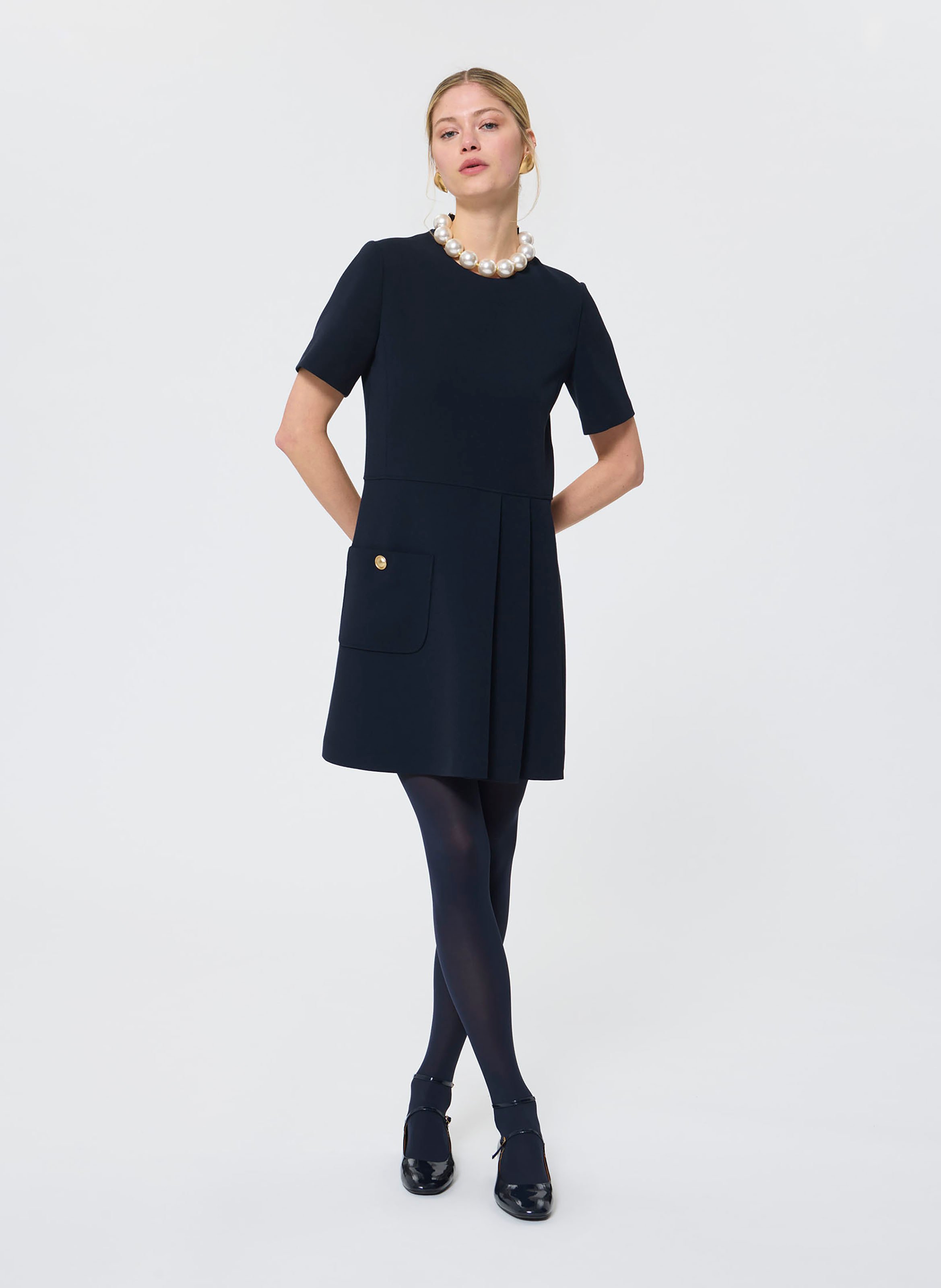 Abito corto a collo rotondo plissettato monocolore TARA JARMON Blu