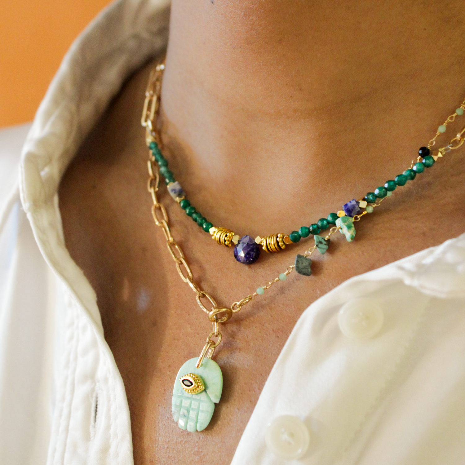 Hand necklace with gemstones - alba L'ATELIER DES DAMES Golden