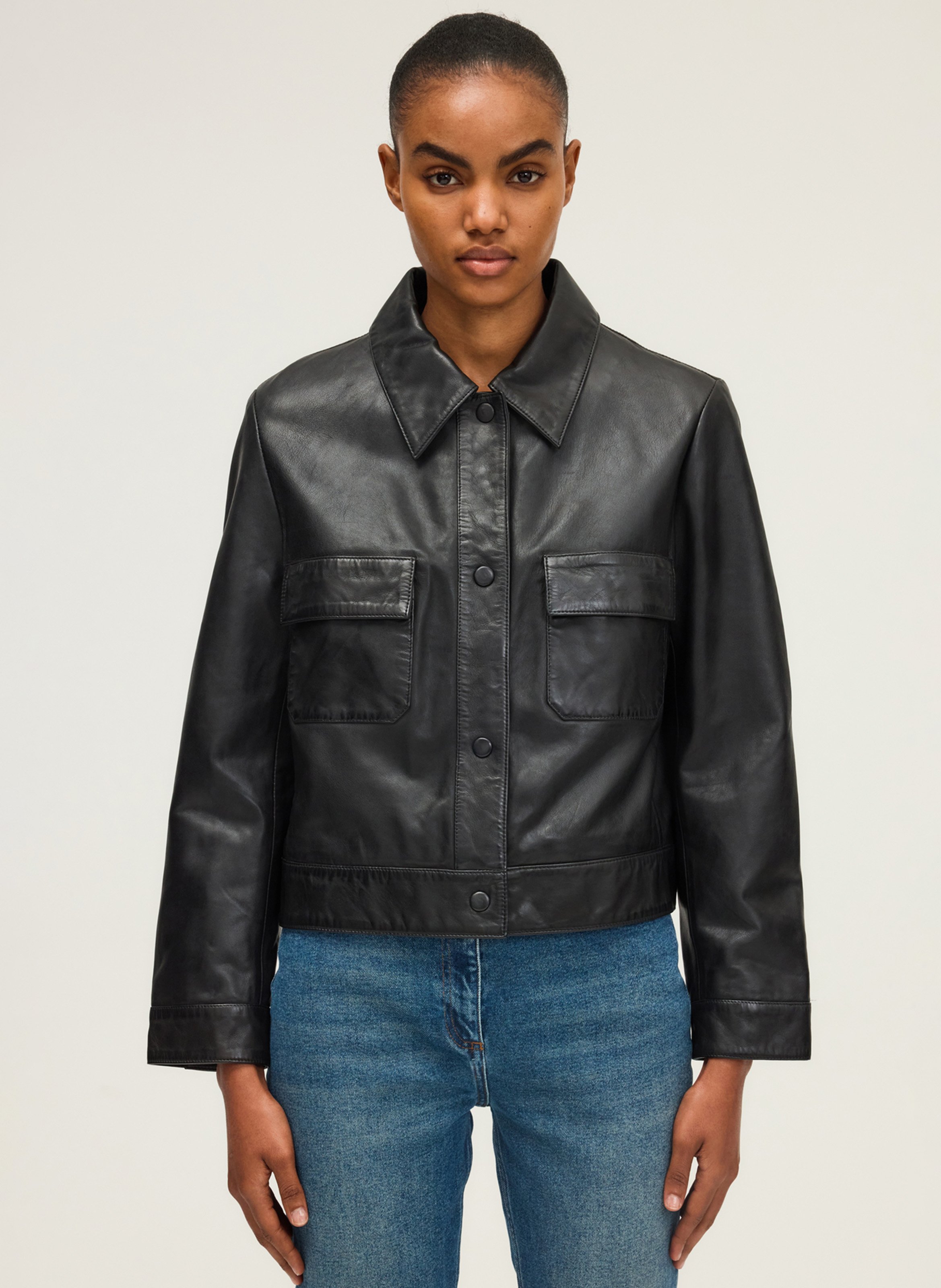 Surchemise droite en cuir PABLO Noir