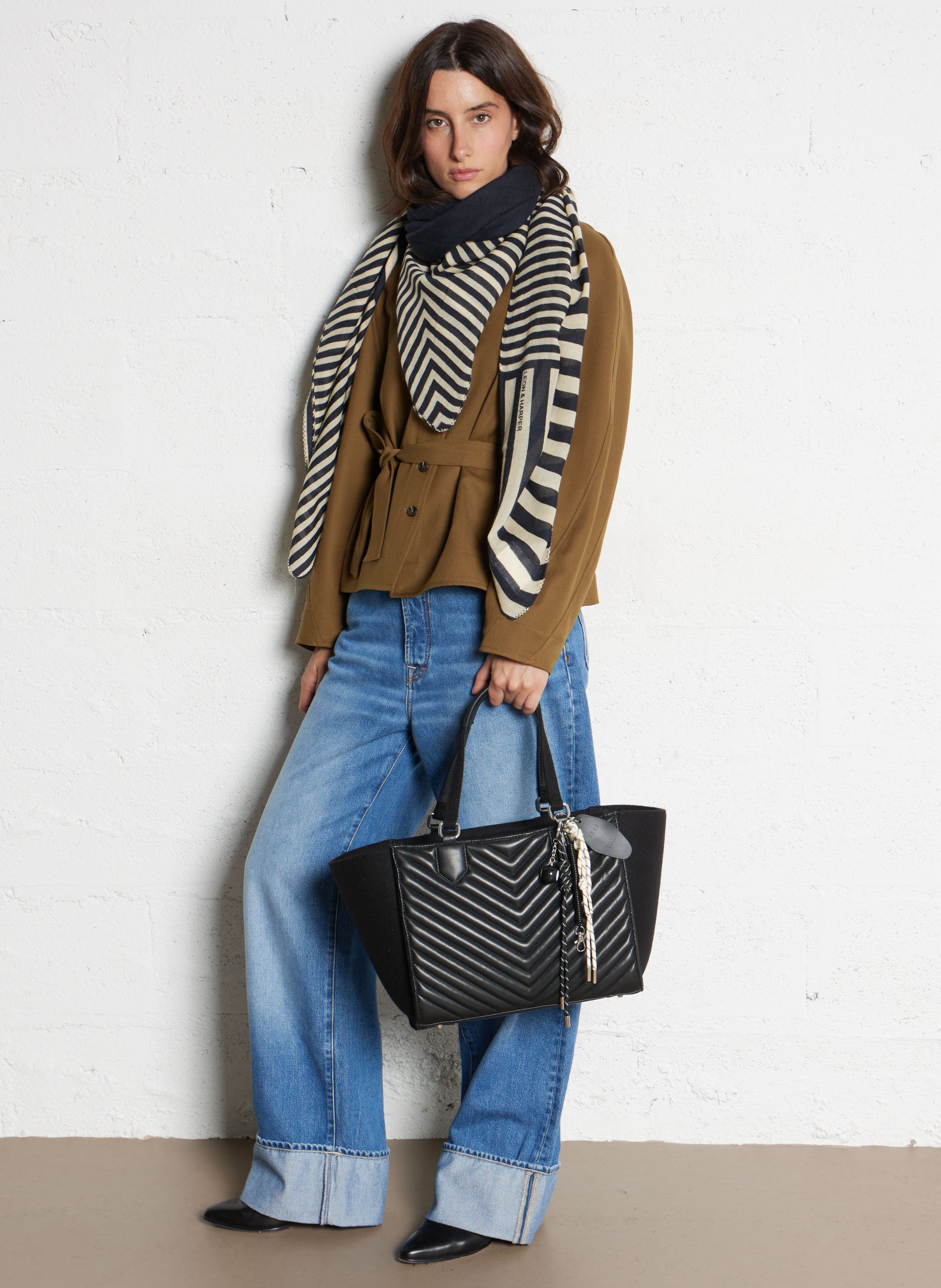 Quilted Chevron Mix Tote IKKS Black