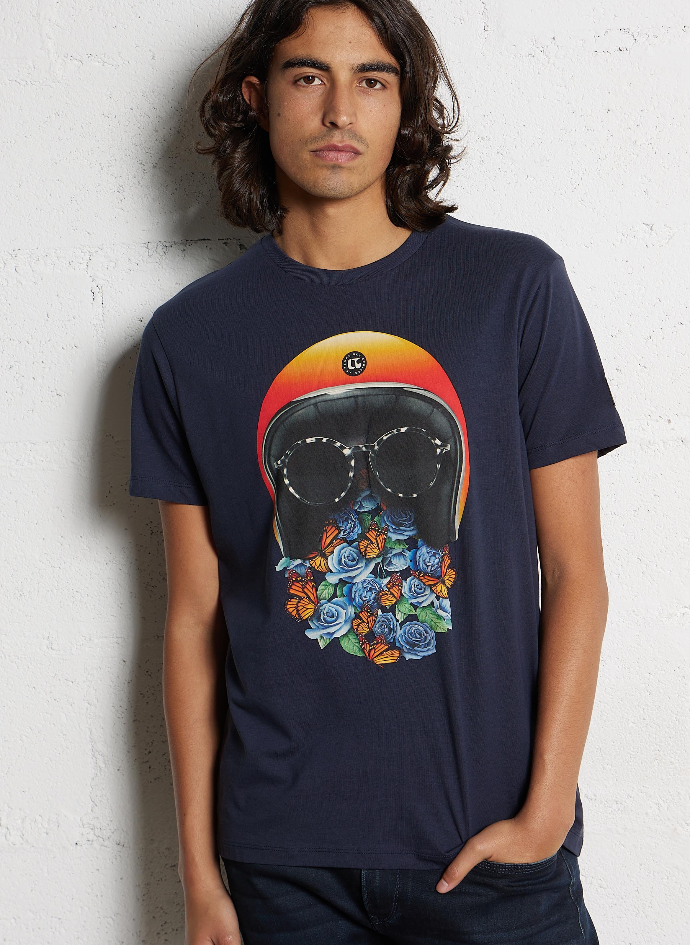 Loose-fit screen-printed cotton T-shirt LE TEMPS DES CERISES Blue