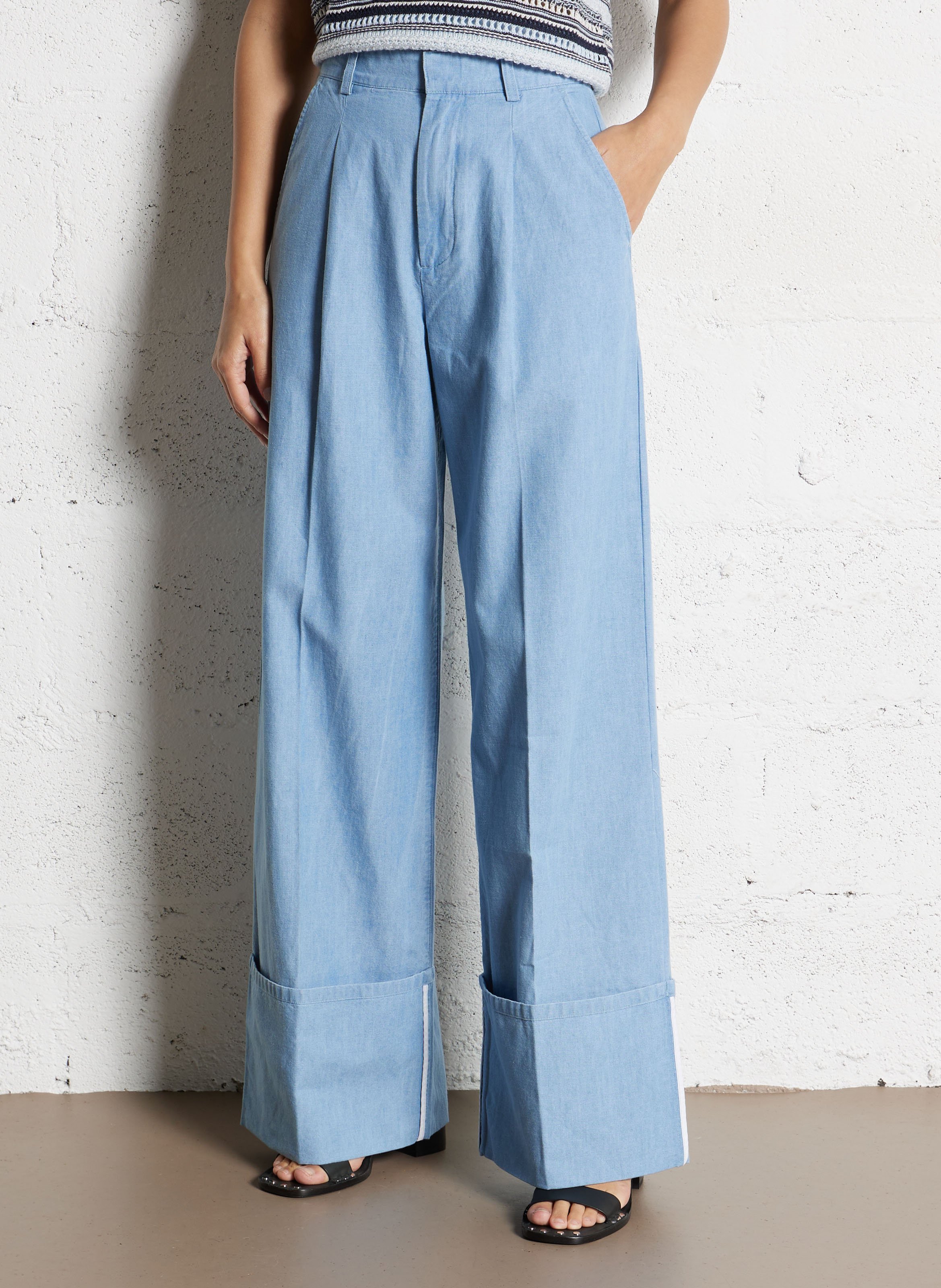 Wijde broek van katoen met hoge taille IKKS Blauw