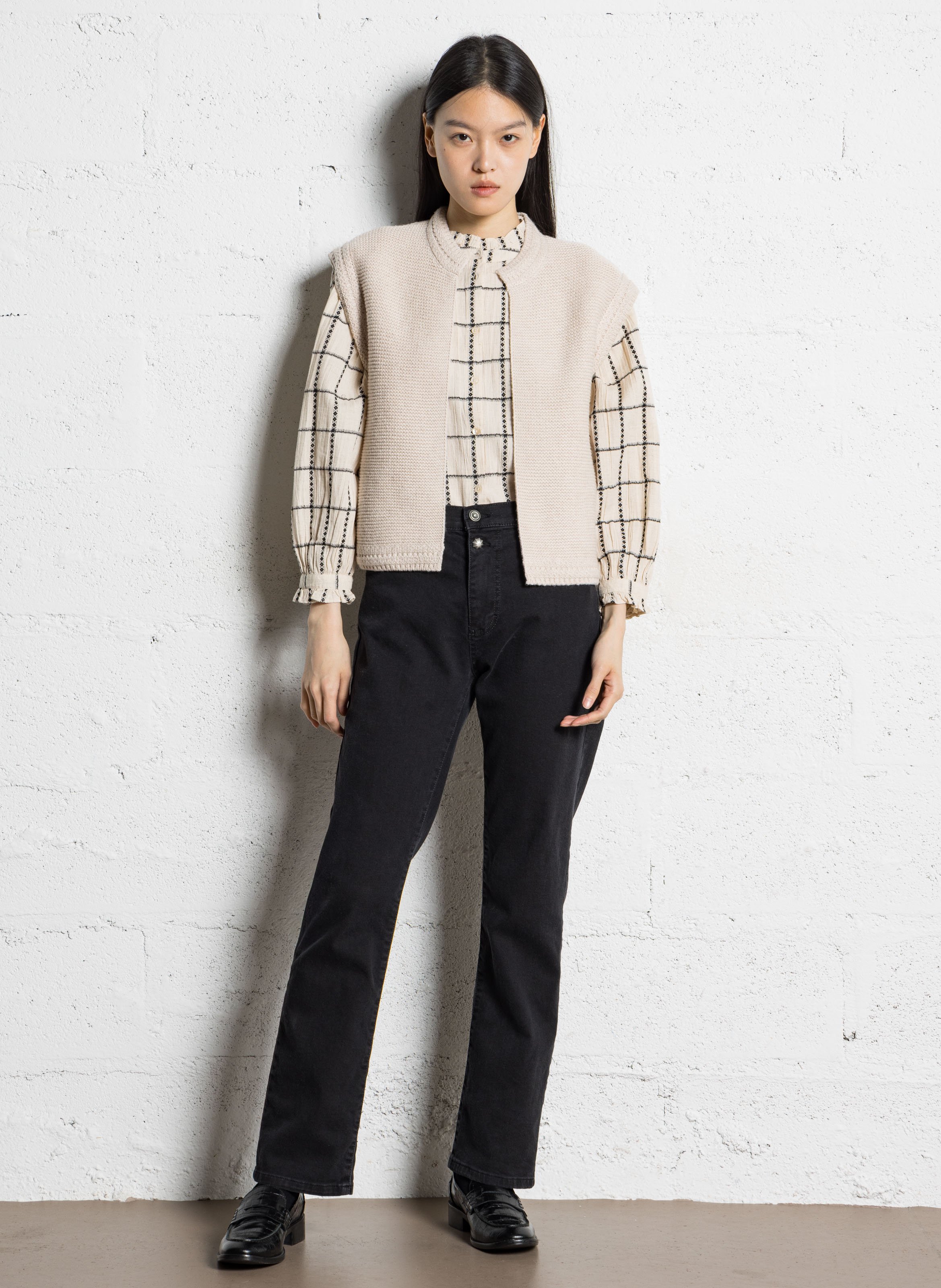 Sleeveless mixed cotton vest MAISON 123 White