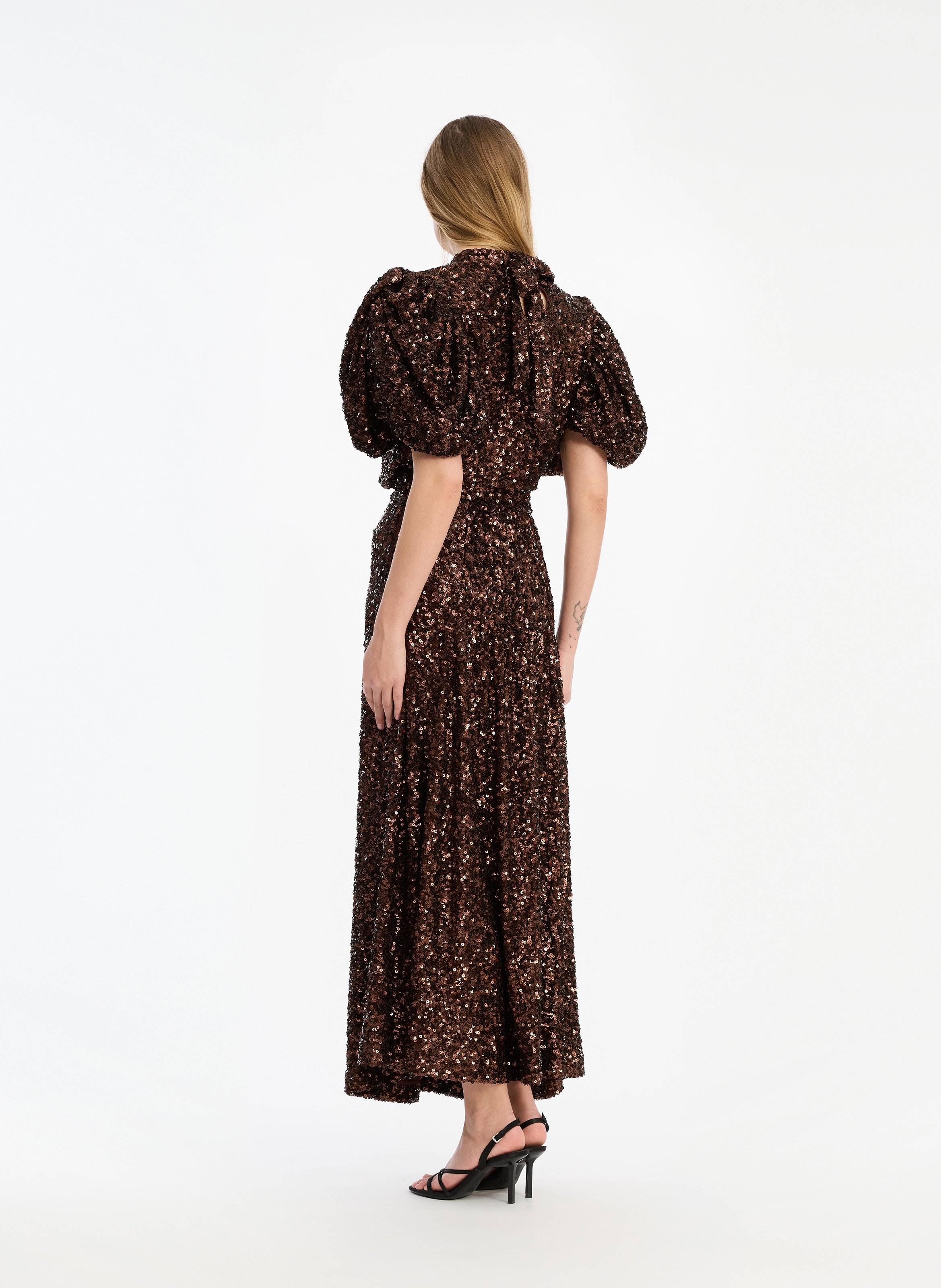 Long dress with sequins ROTATE Brown