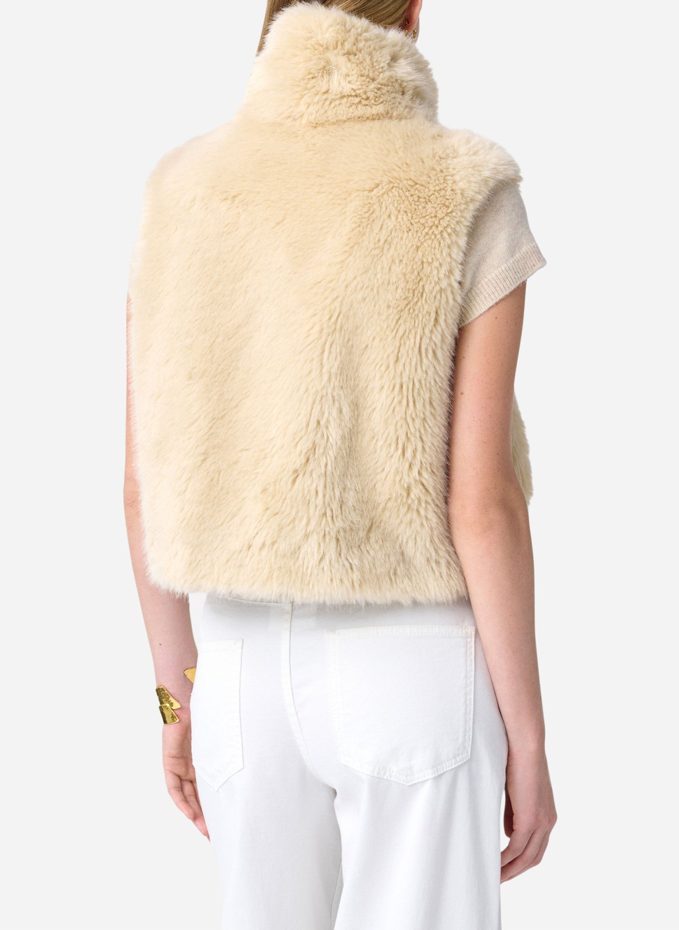 Straight jacket with high collar in faux fur VANESSA BRUNO Beige