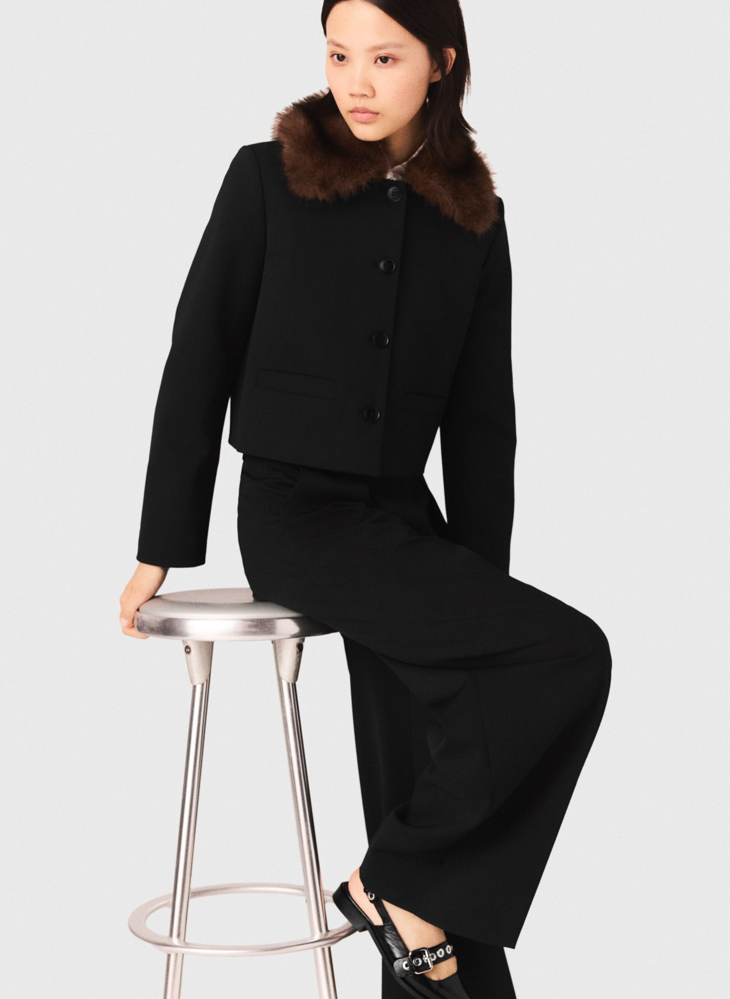 Veste col amovible effet fourrure MAJE Noir