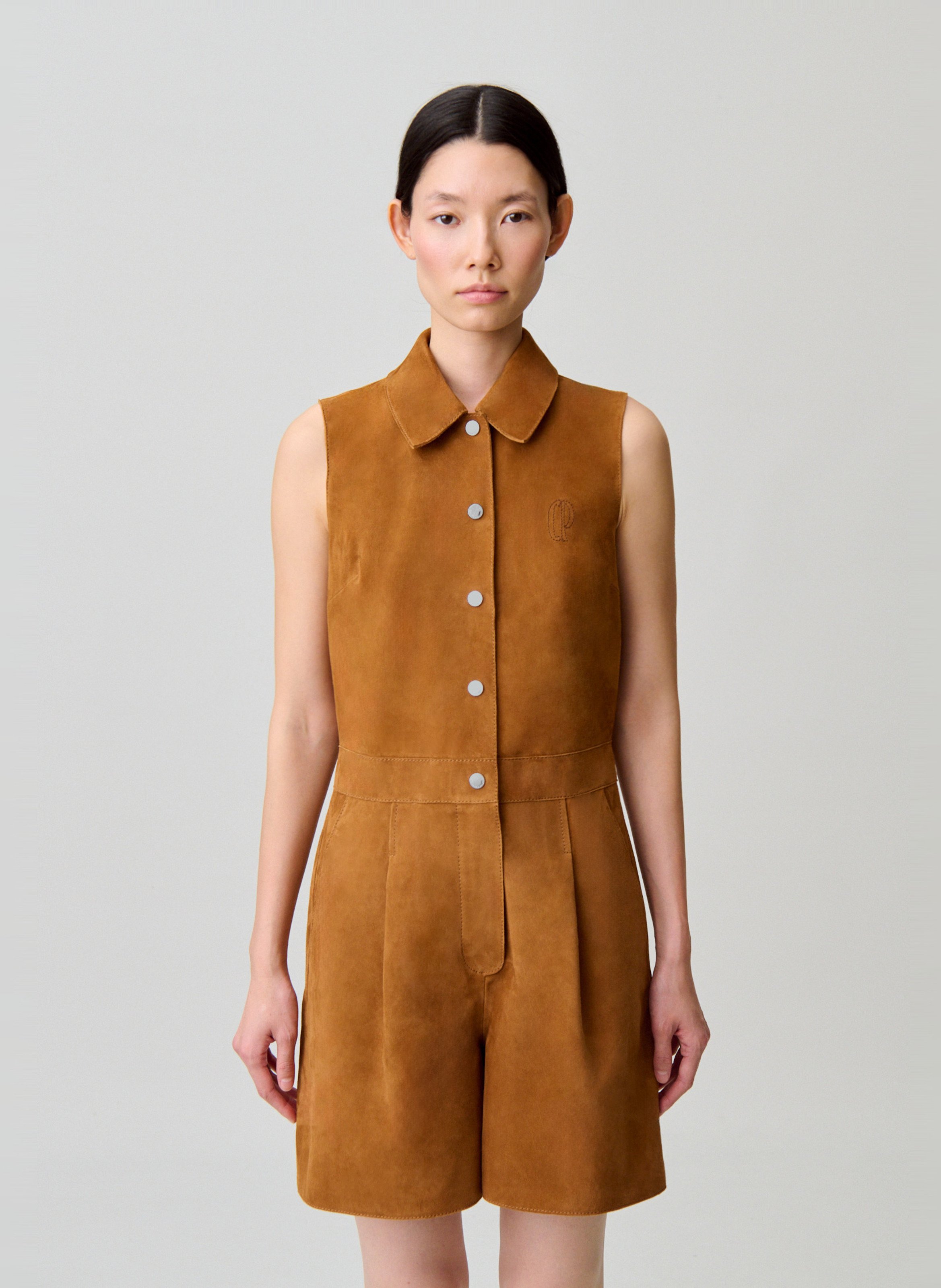 Combi-short en cuir velours CLAUDIE PIERLOT Beige