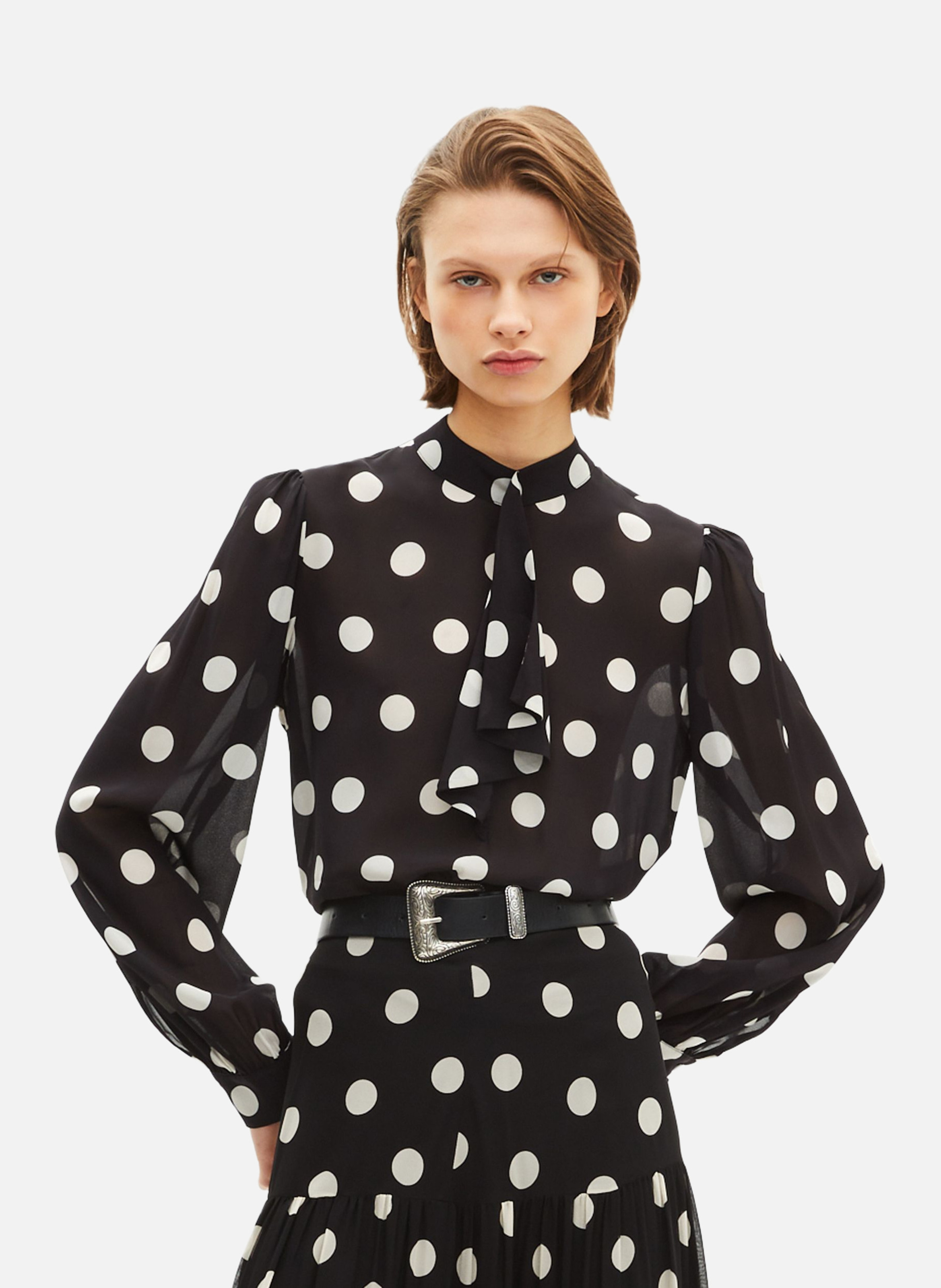 Silk blend polka dot printed top THE KOOPLES Black
