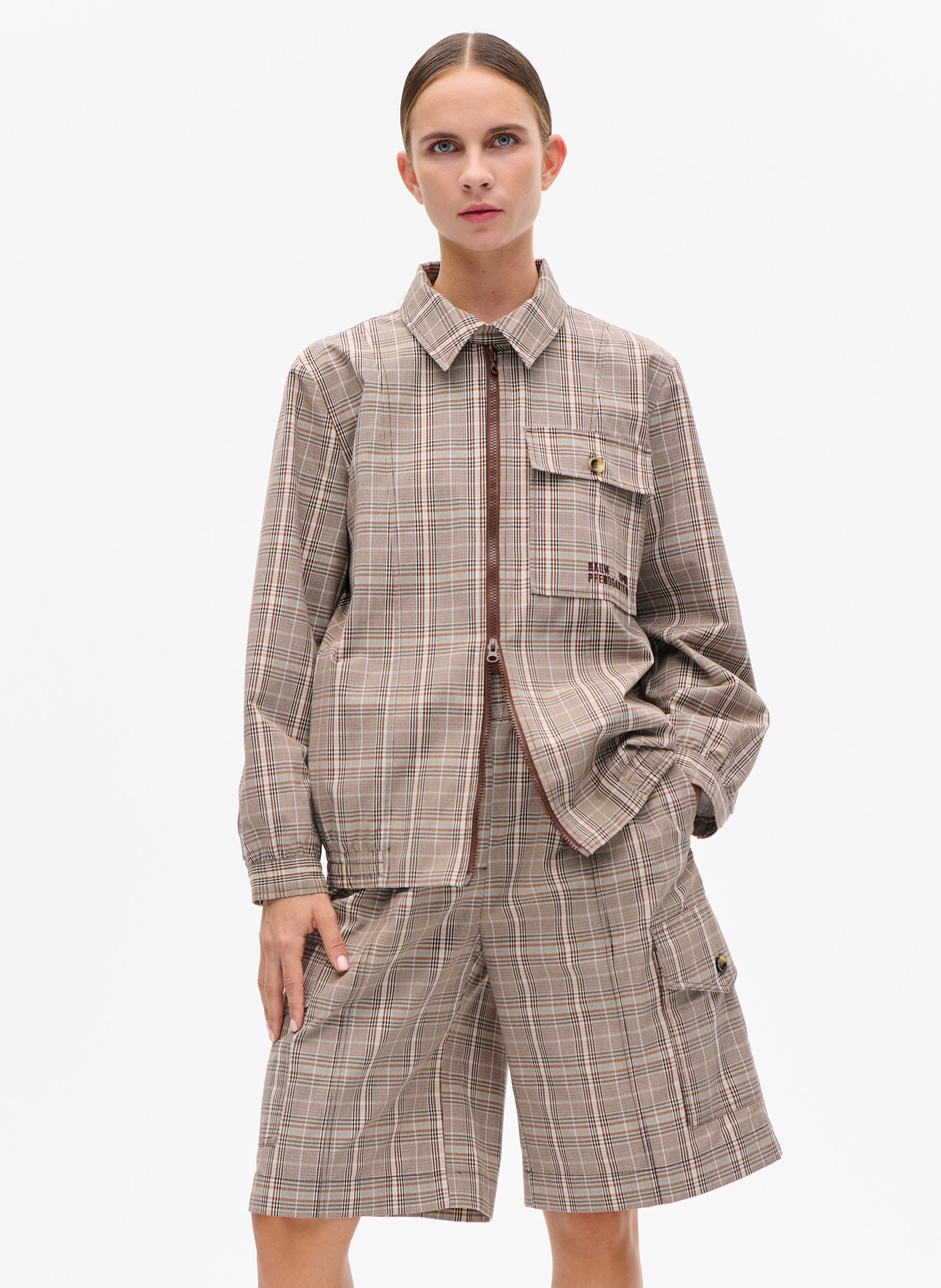 Oversized jacket with classic printed collar BAUM UND PFERDGARTEN Brown