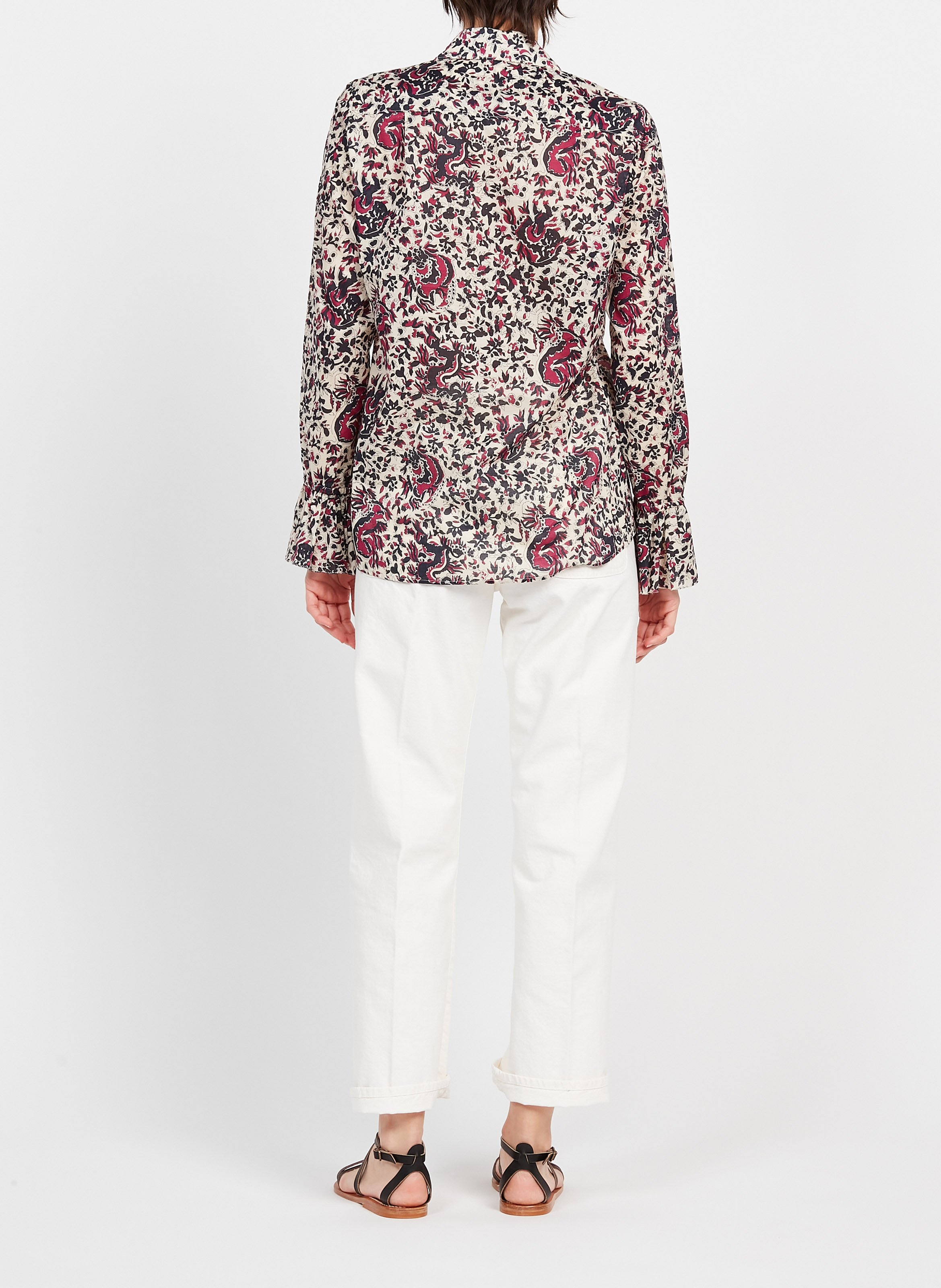 Chemise col classique imprimé floral à volants en coton  DIEGA Beige