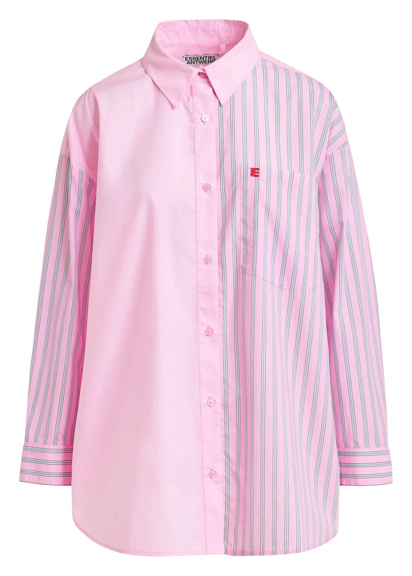 Oversize-Baumwollbluse mit klassischem Kragen und Streifen ESSENTIEL ANTWERP Rosa