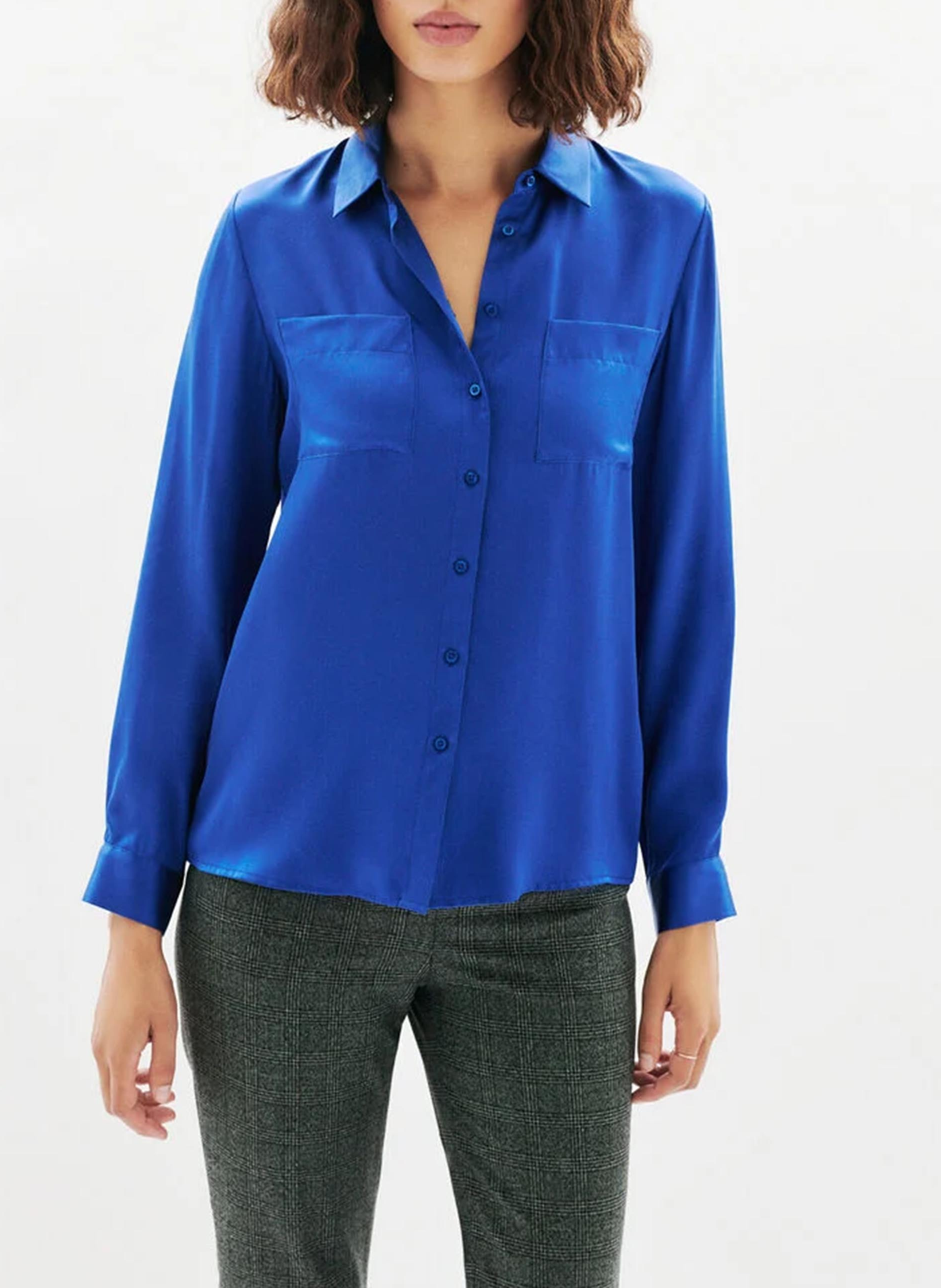 Chemise satinée col classique CAROLL Bleu