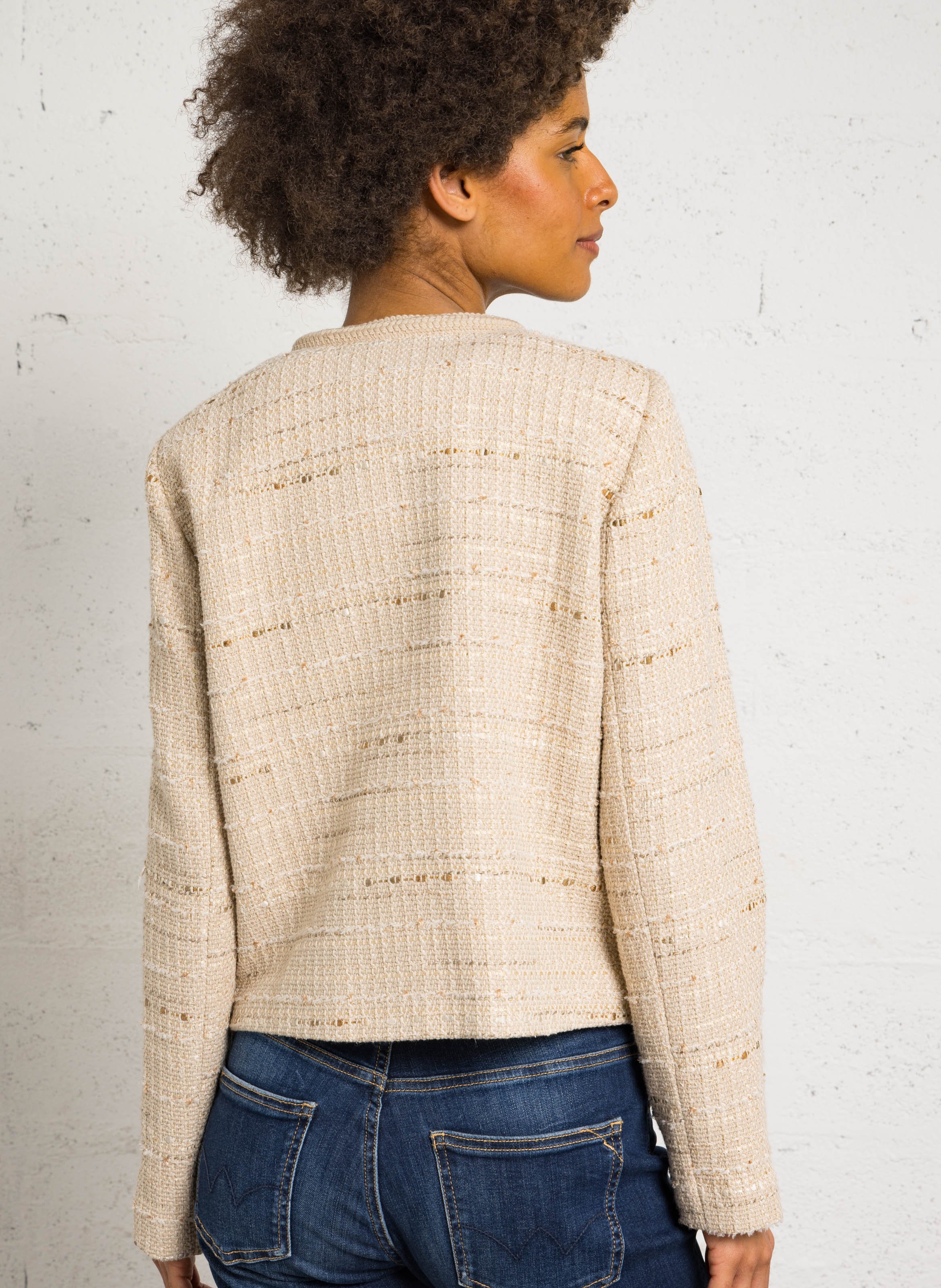 Straight cotton-blend jacket with round neck SUD EXPRESS Beige