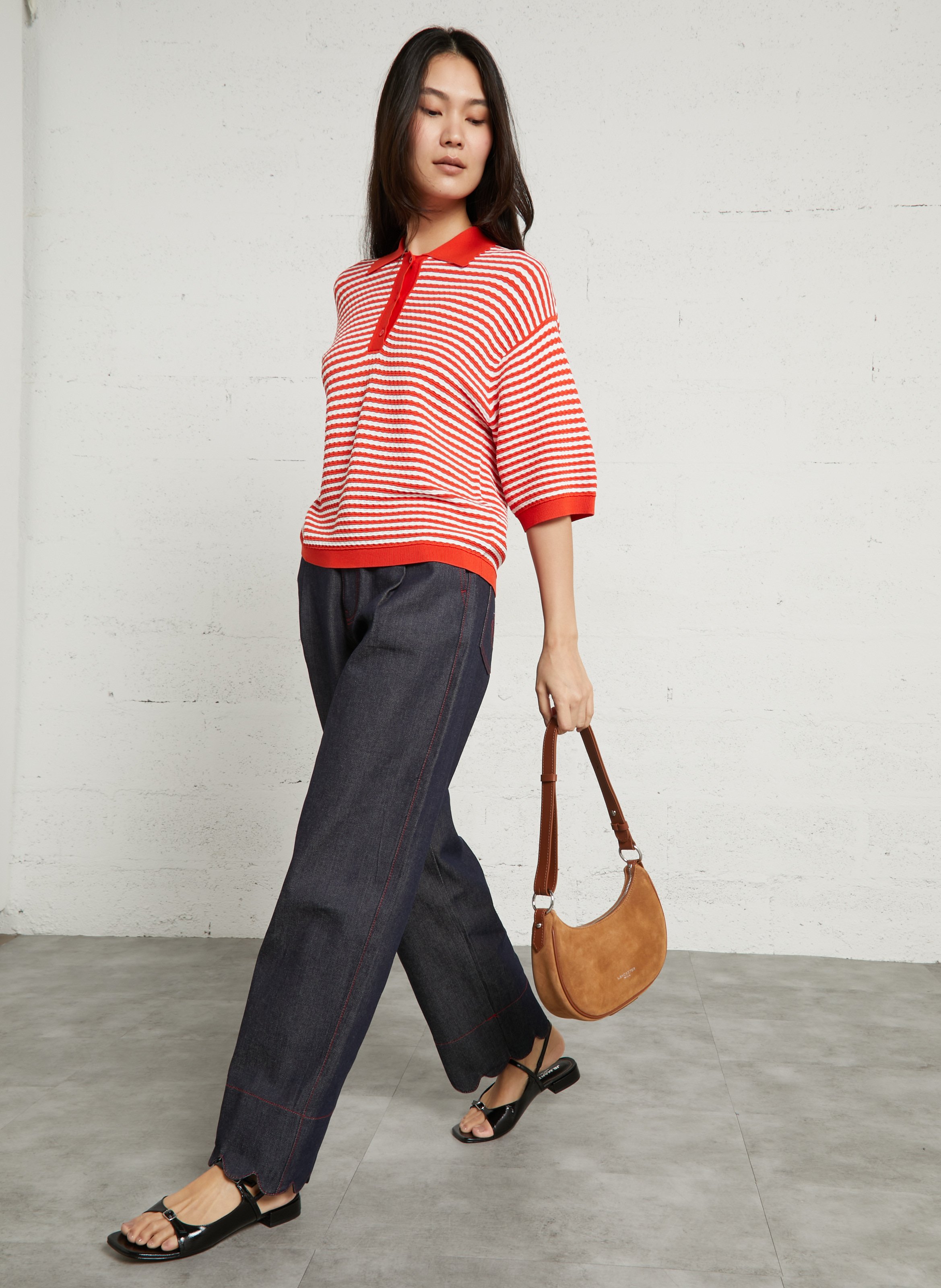 Petit sac besace en cuir velours Marron