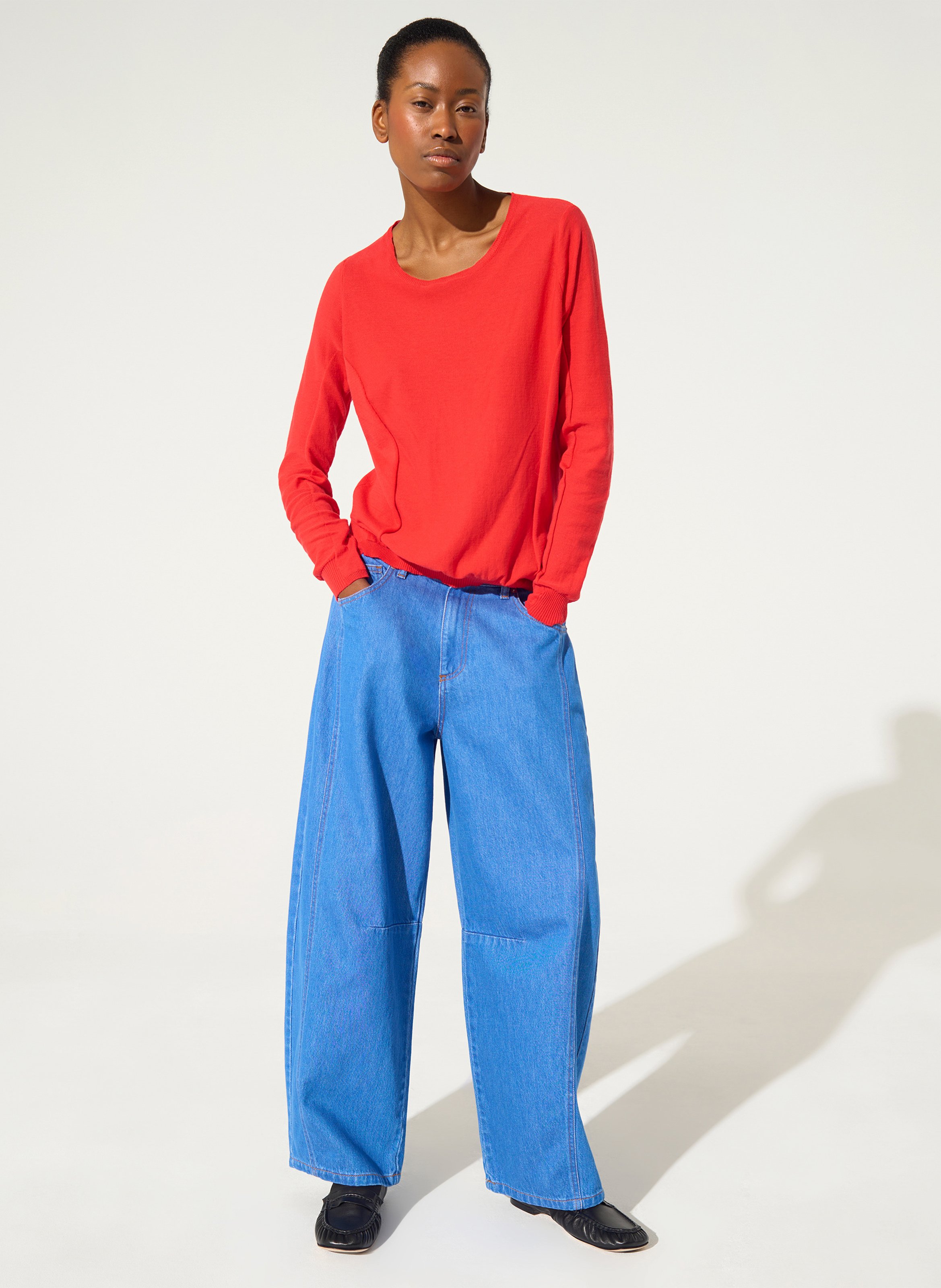 Pull droit col bateau en coton COTELAC ACOTE Rouge