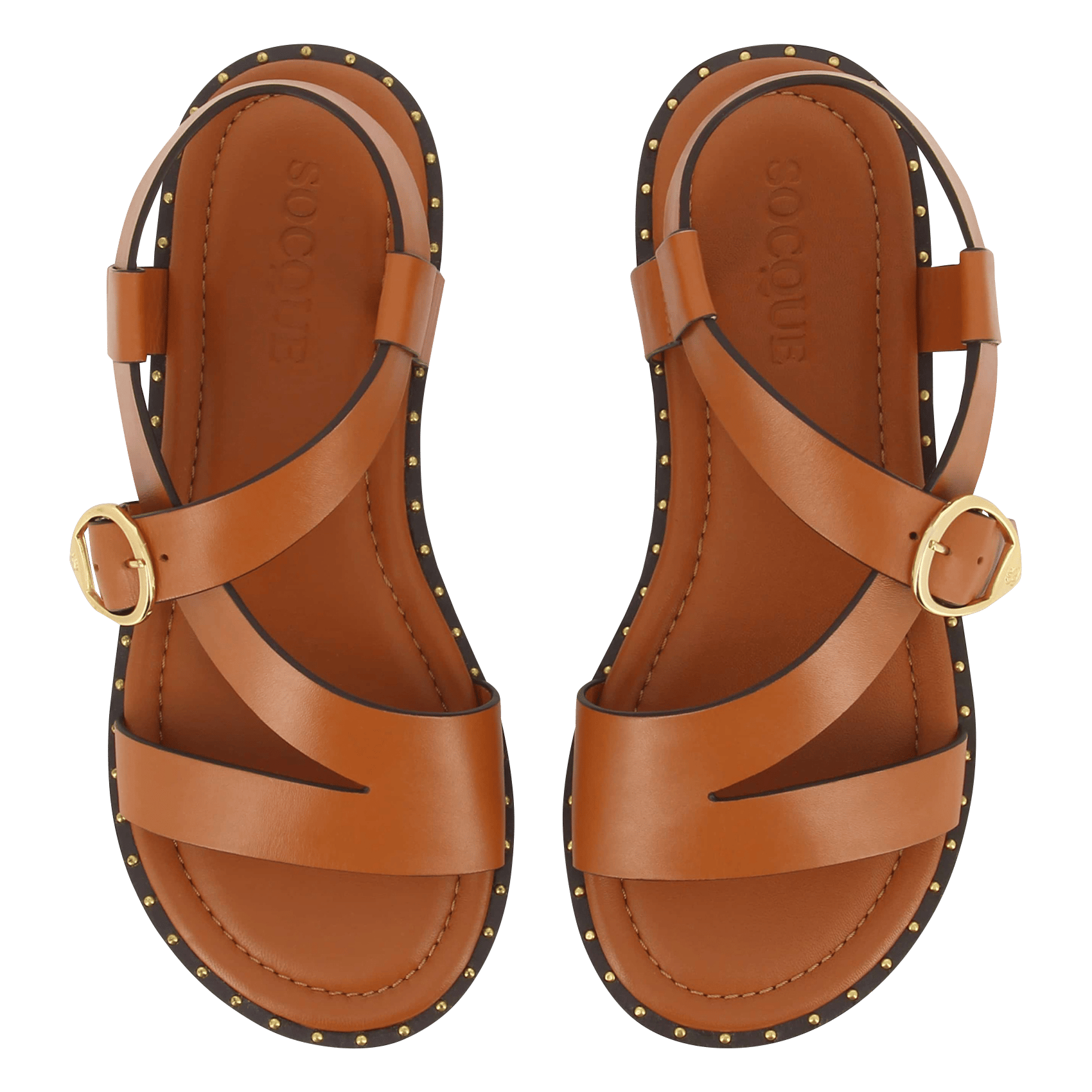 Sandales plates en cuir SOCQUE PARIS Beige