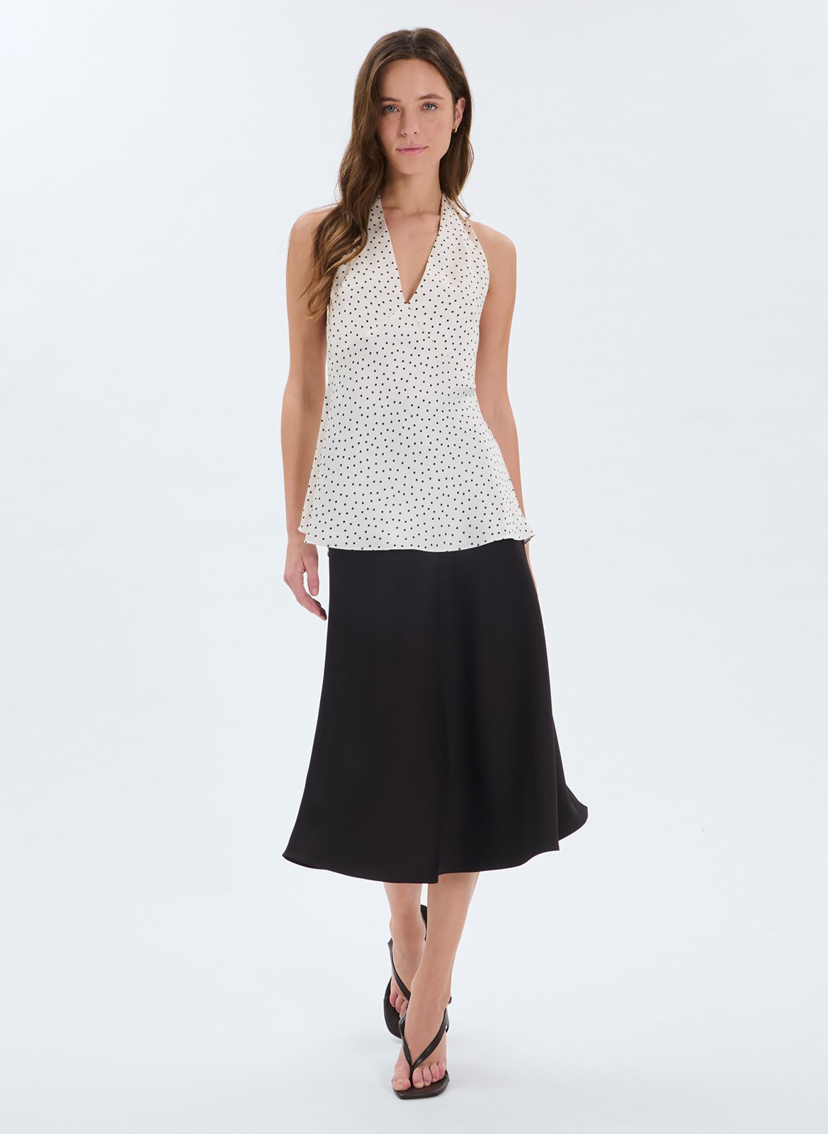 Straight-cut printed V-neck top ZAPA White