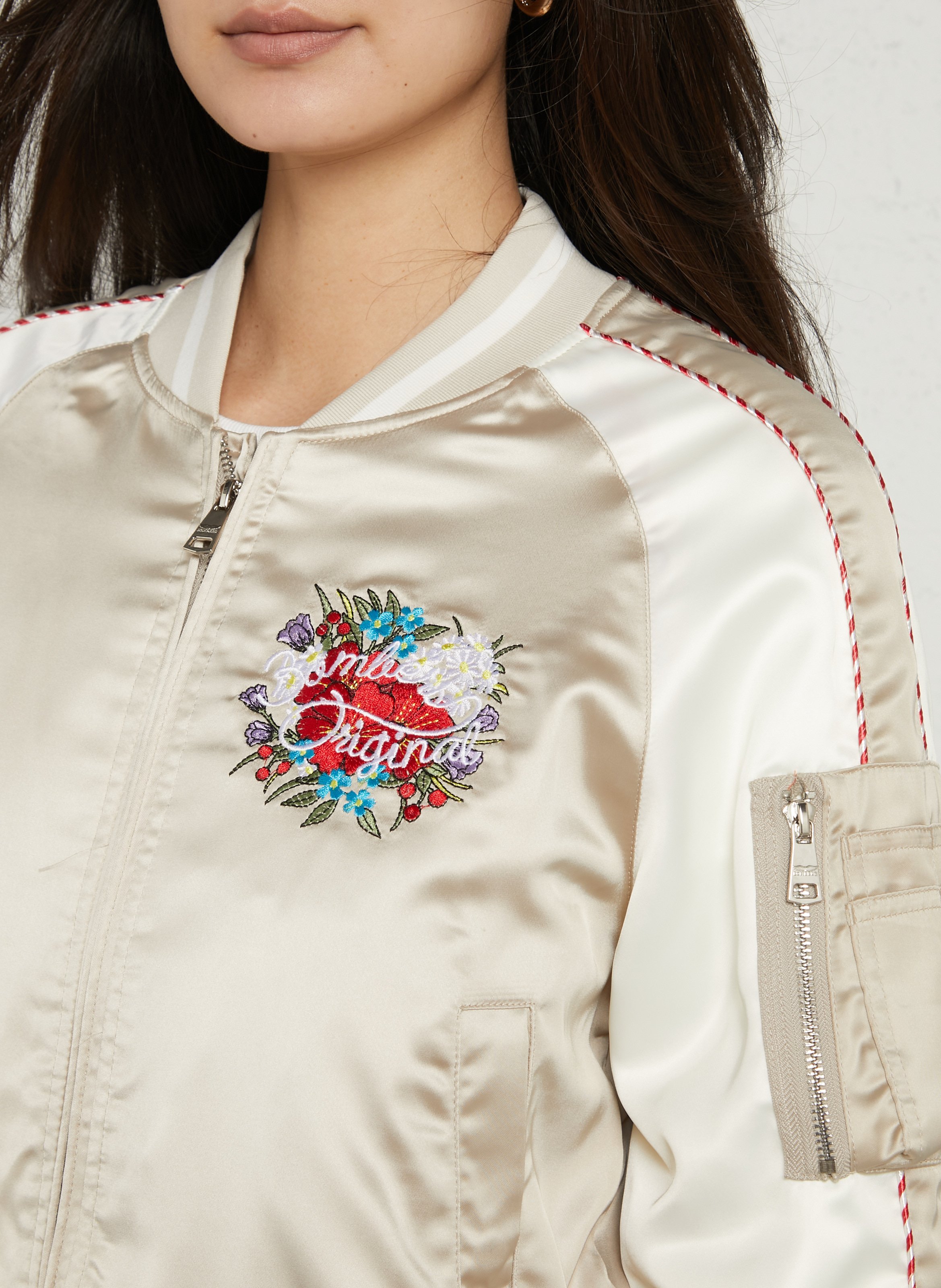 Straight jacket with embroidered teddy collar BOMBERS ORIGINAL Beige