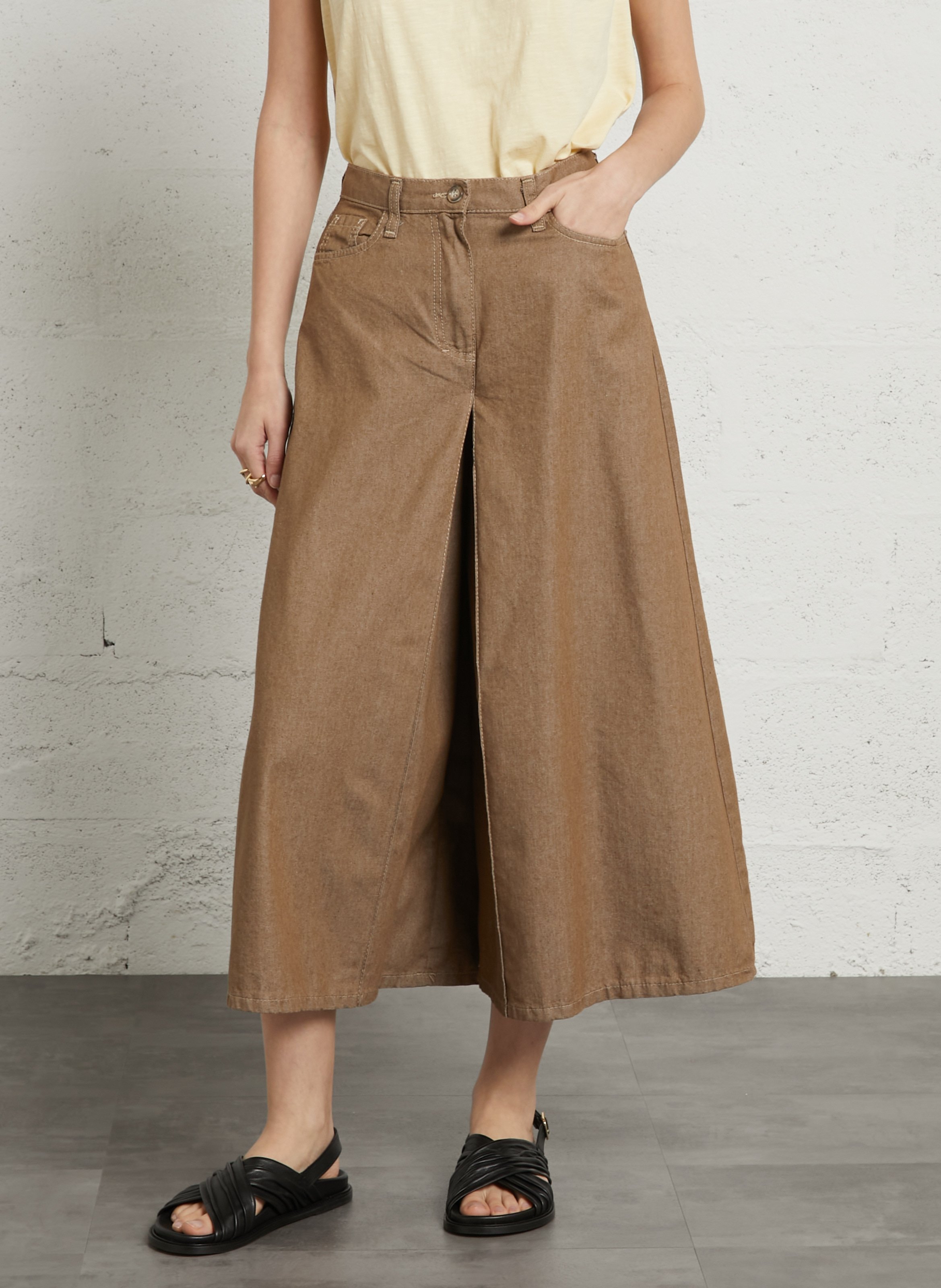 Cotton blend culottes skirt pants PLEASE Green
