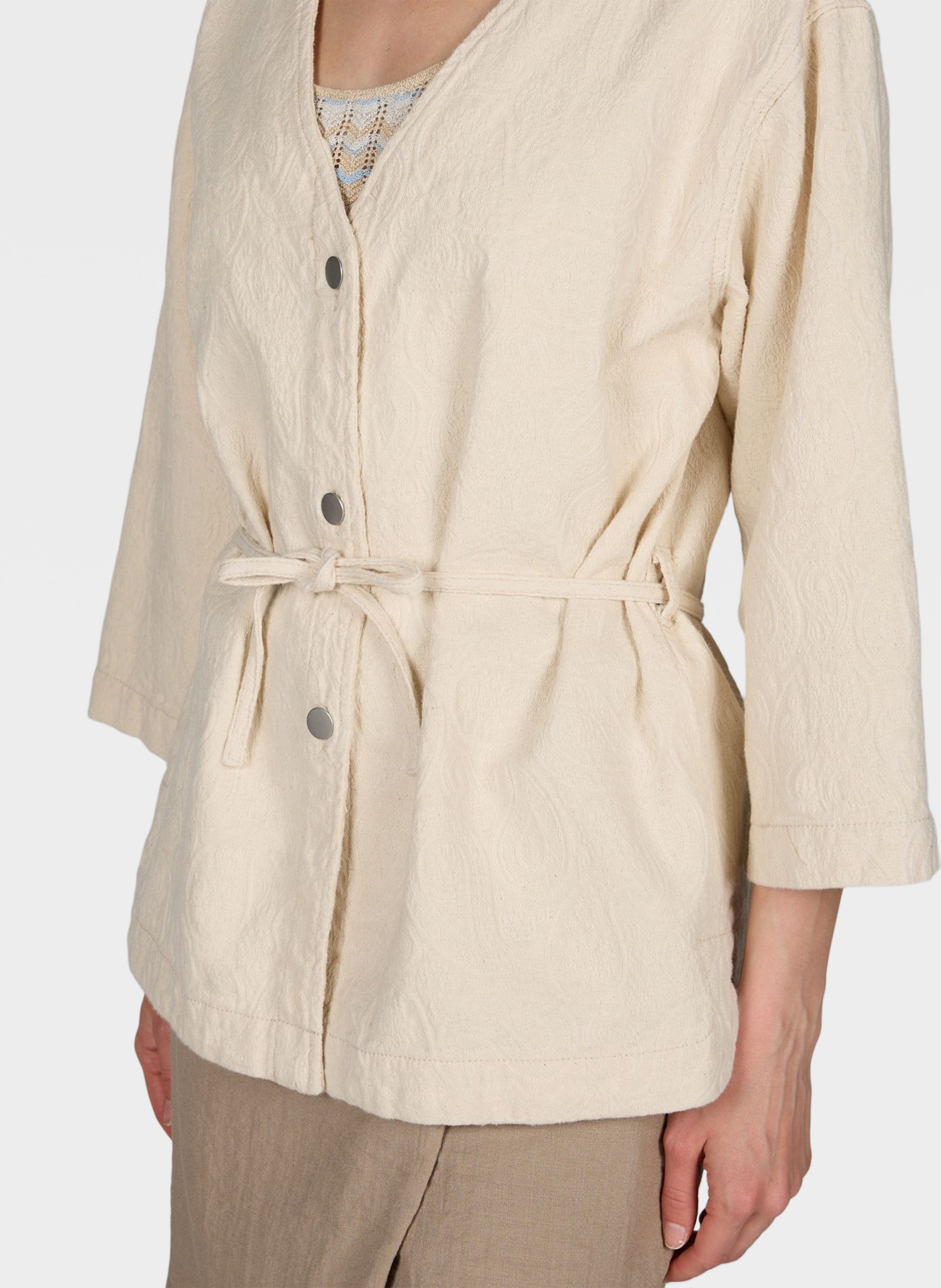 Veste droite col V en coton bio et coton OBJECT Beige
