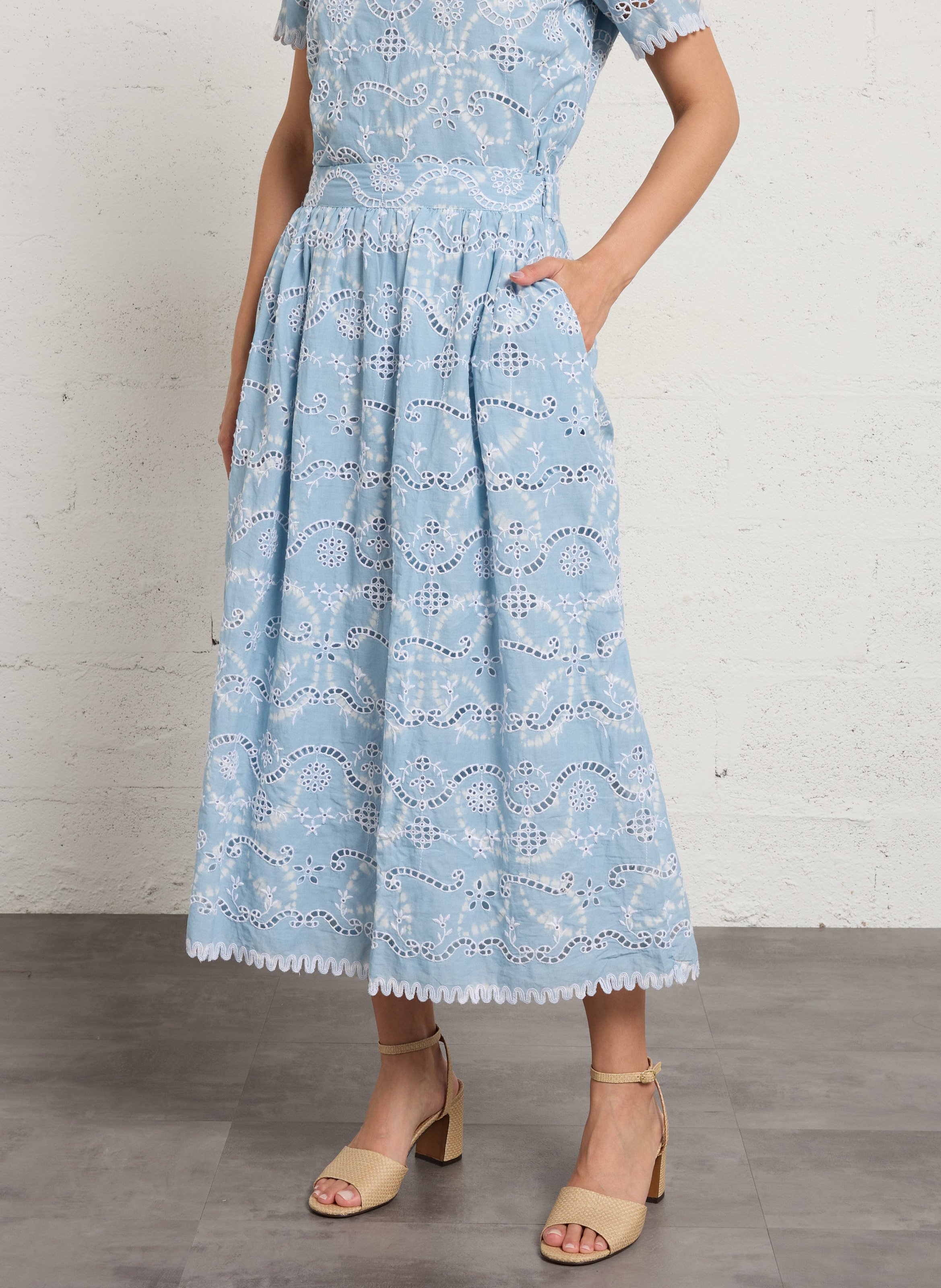 Jupe midi broderie anglaise MAISON 123 Bleu