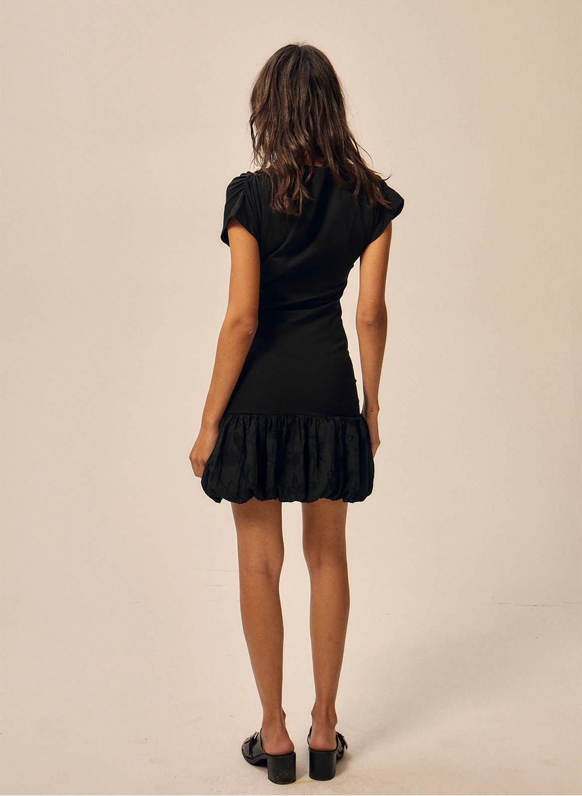 Short round-neck cotton dress NITAH Black