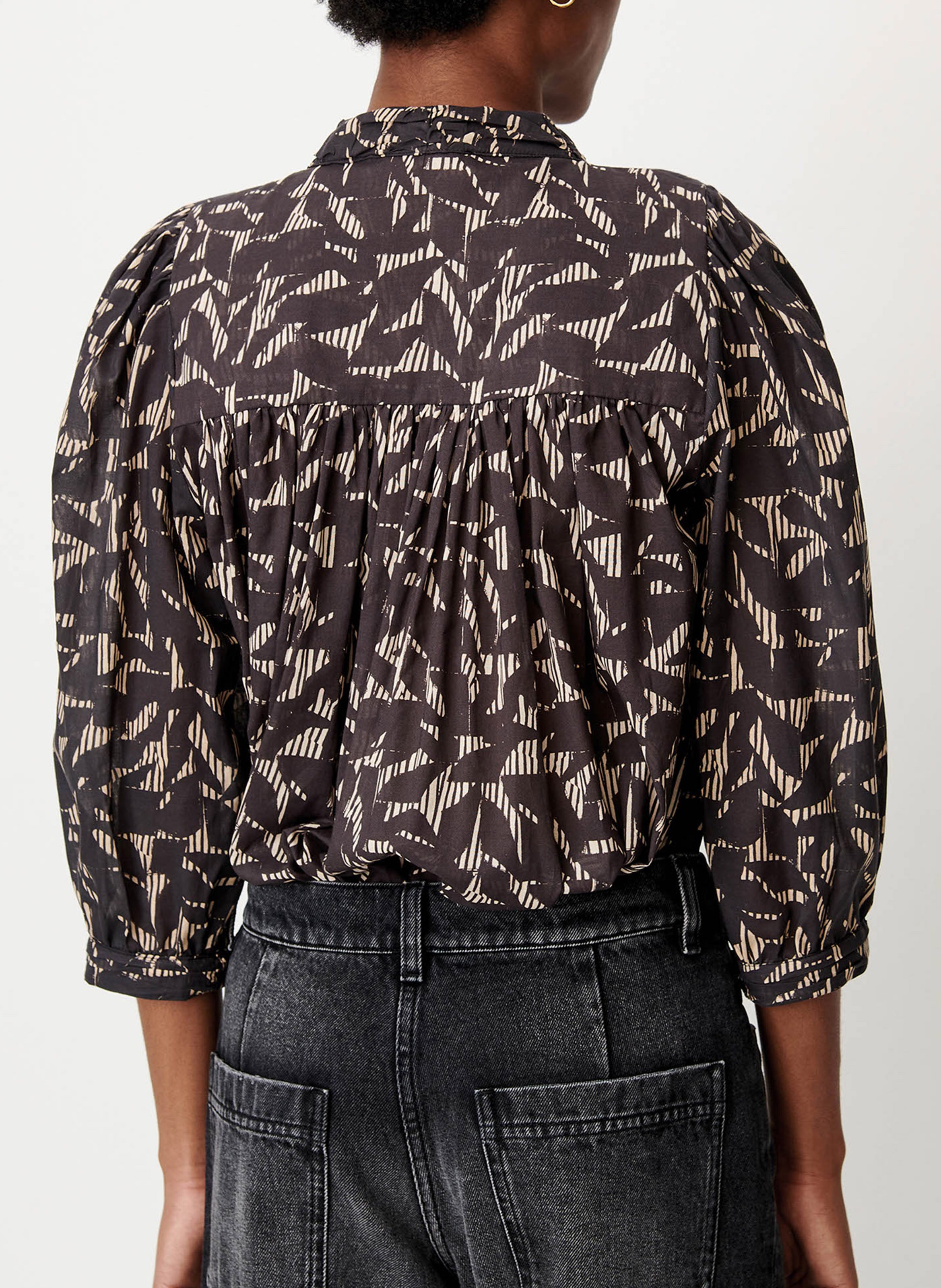 Straight-cut satin high-neck blouse SESSUN Black