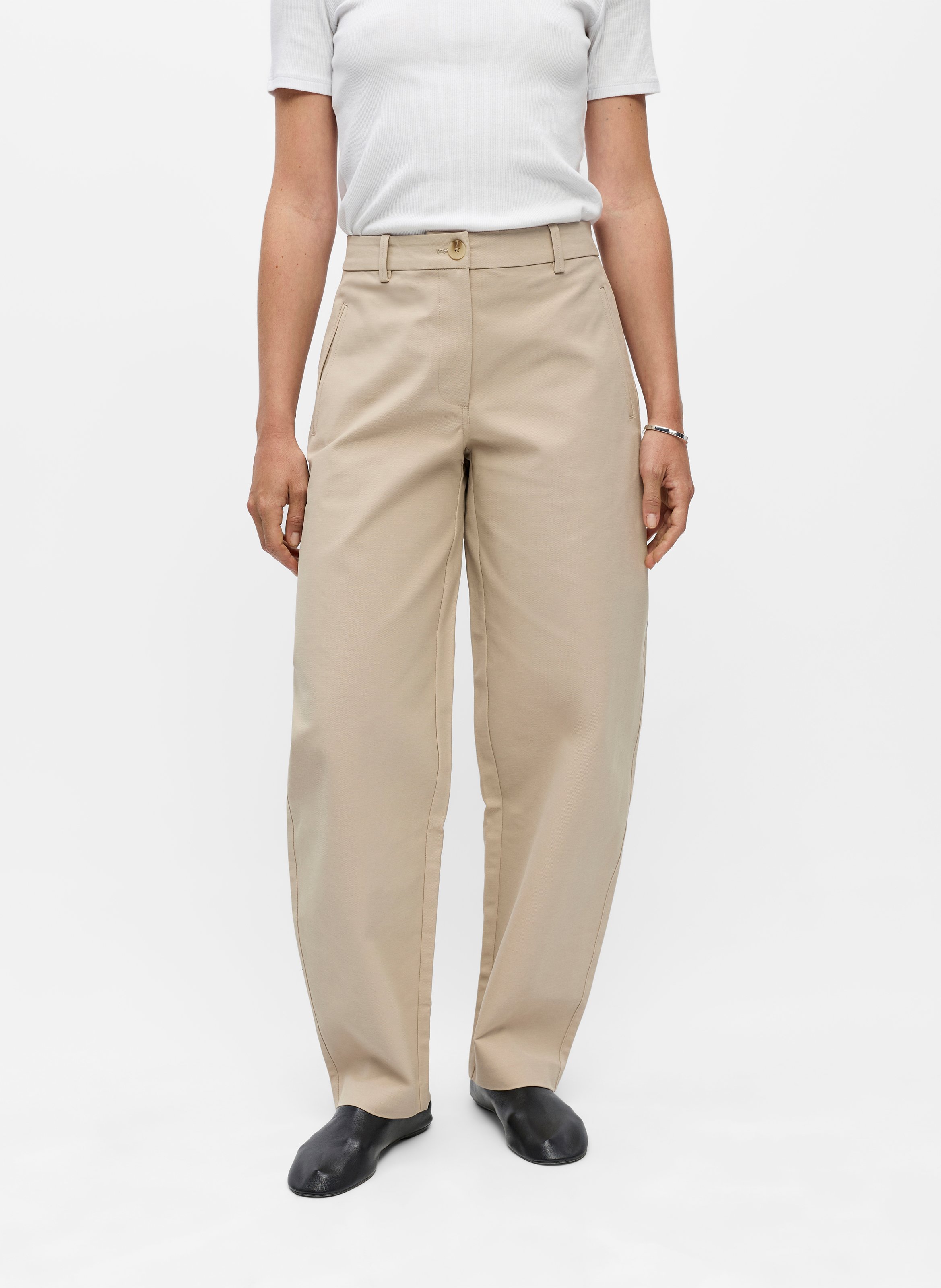 Pantalon barrel en coton organique mélangé OBJECT Marron