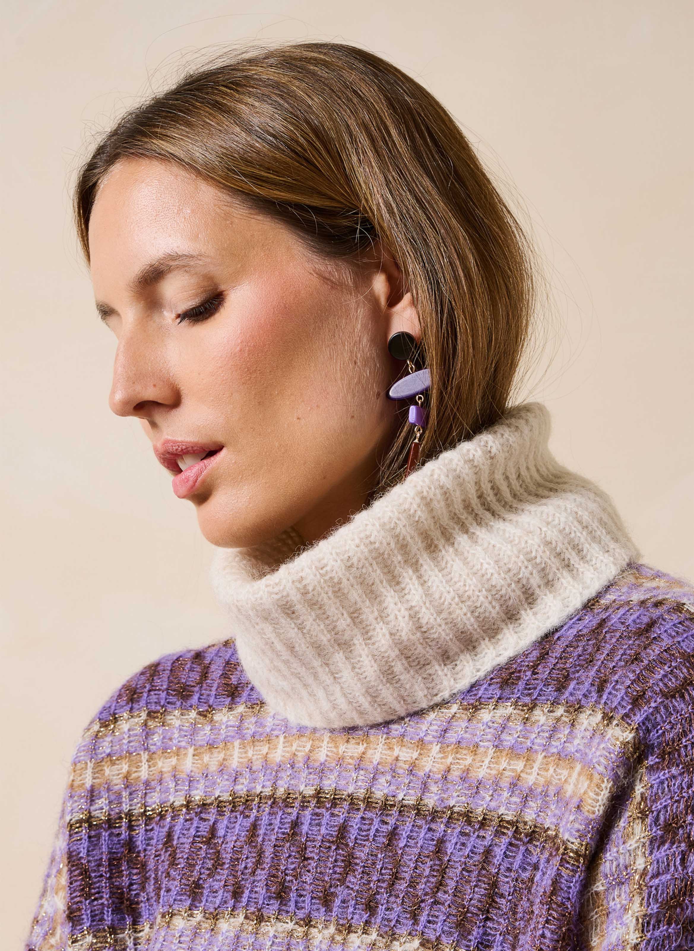 Pull oversize col montant en maille LA FEE MARABOUTEE Violet