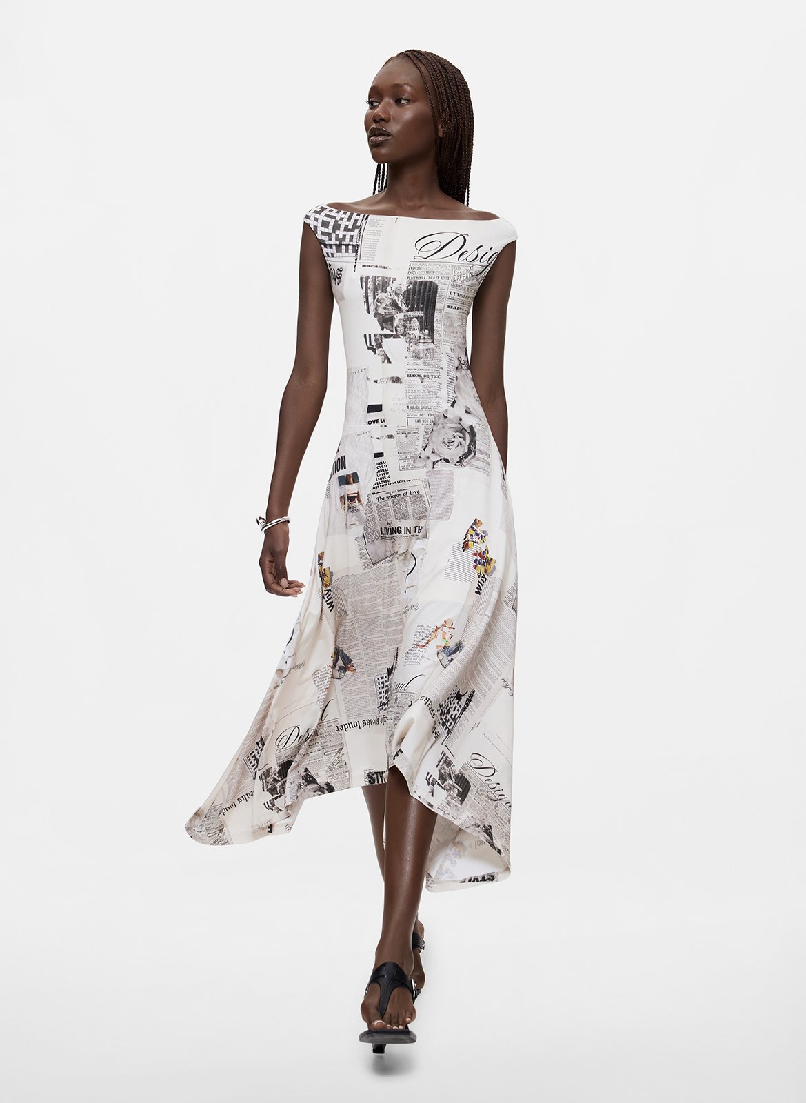 Robe midi col rond imprimée DESIGUAL Blanc