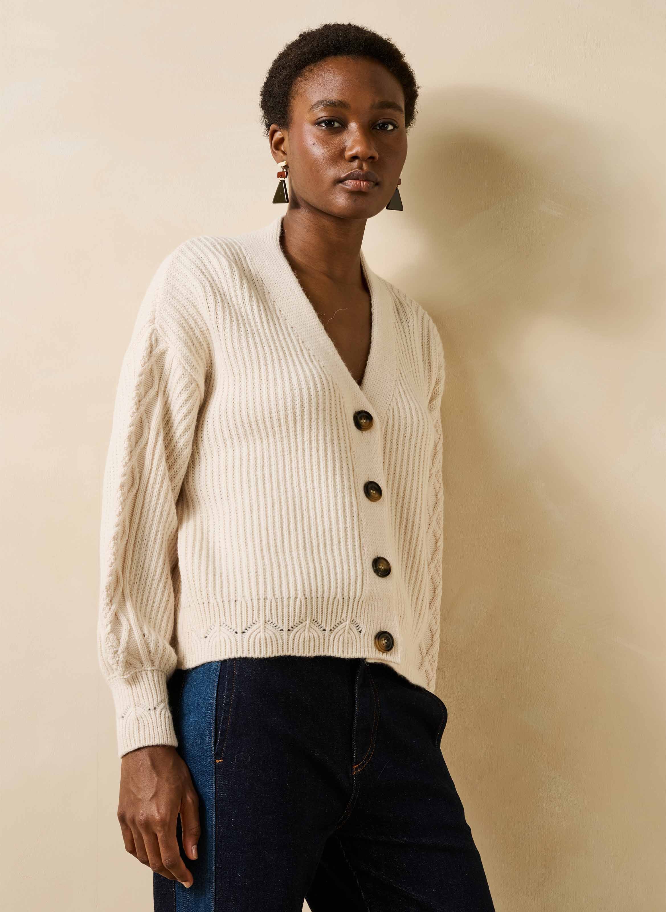 Oversized V-neck cardigan LA FEE MARABOUTEE White