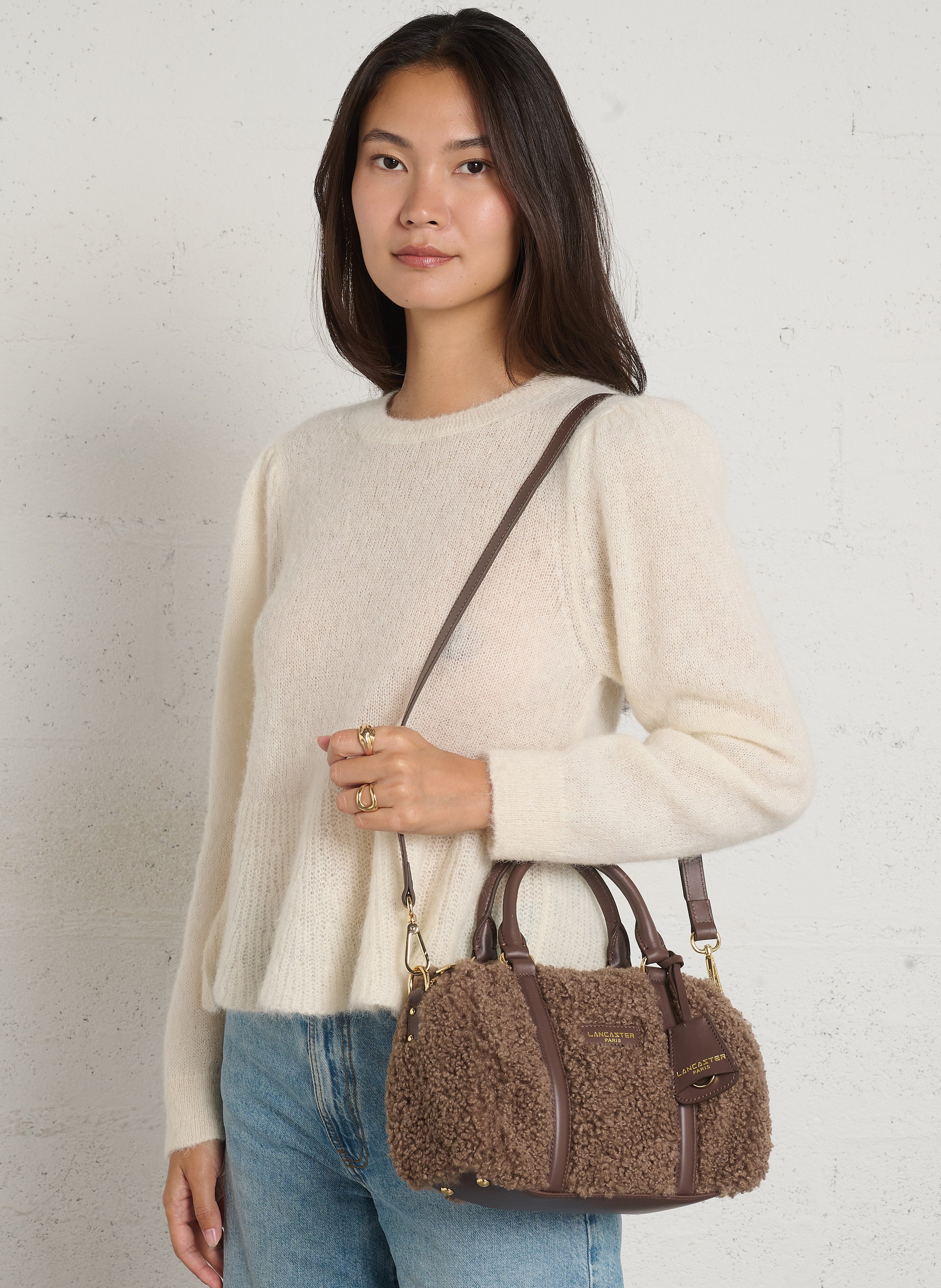 Fake fur shoulder bag LANCASTER PARIS Brown