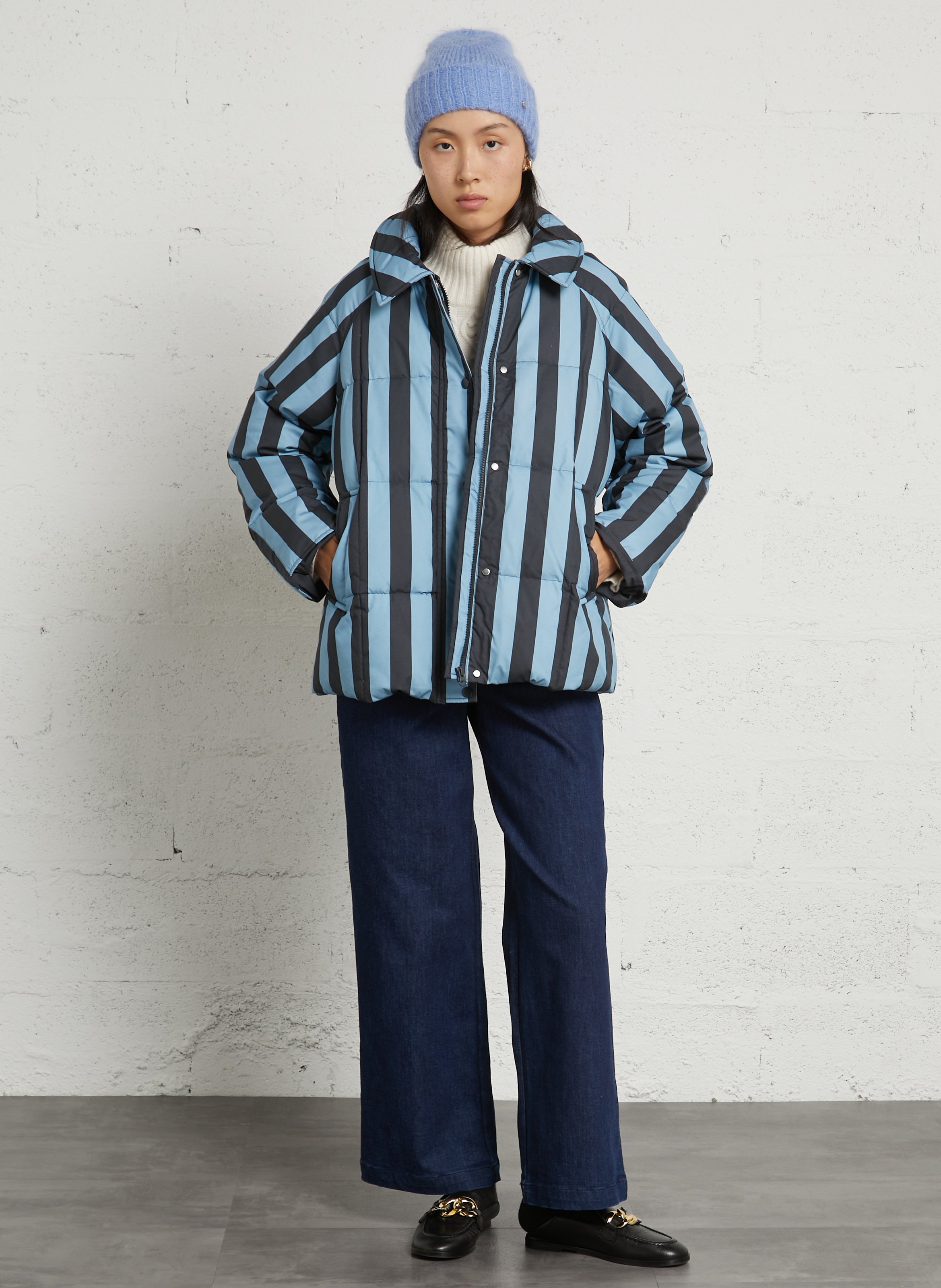 Steppjacke mit klassischem gestreiftem Kragen aus Baumwolle THE TINY BIG SISTER Blau