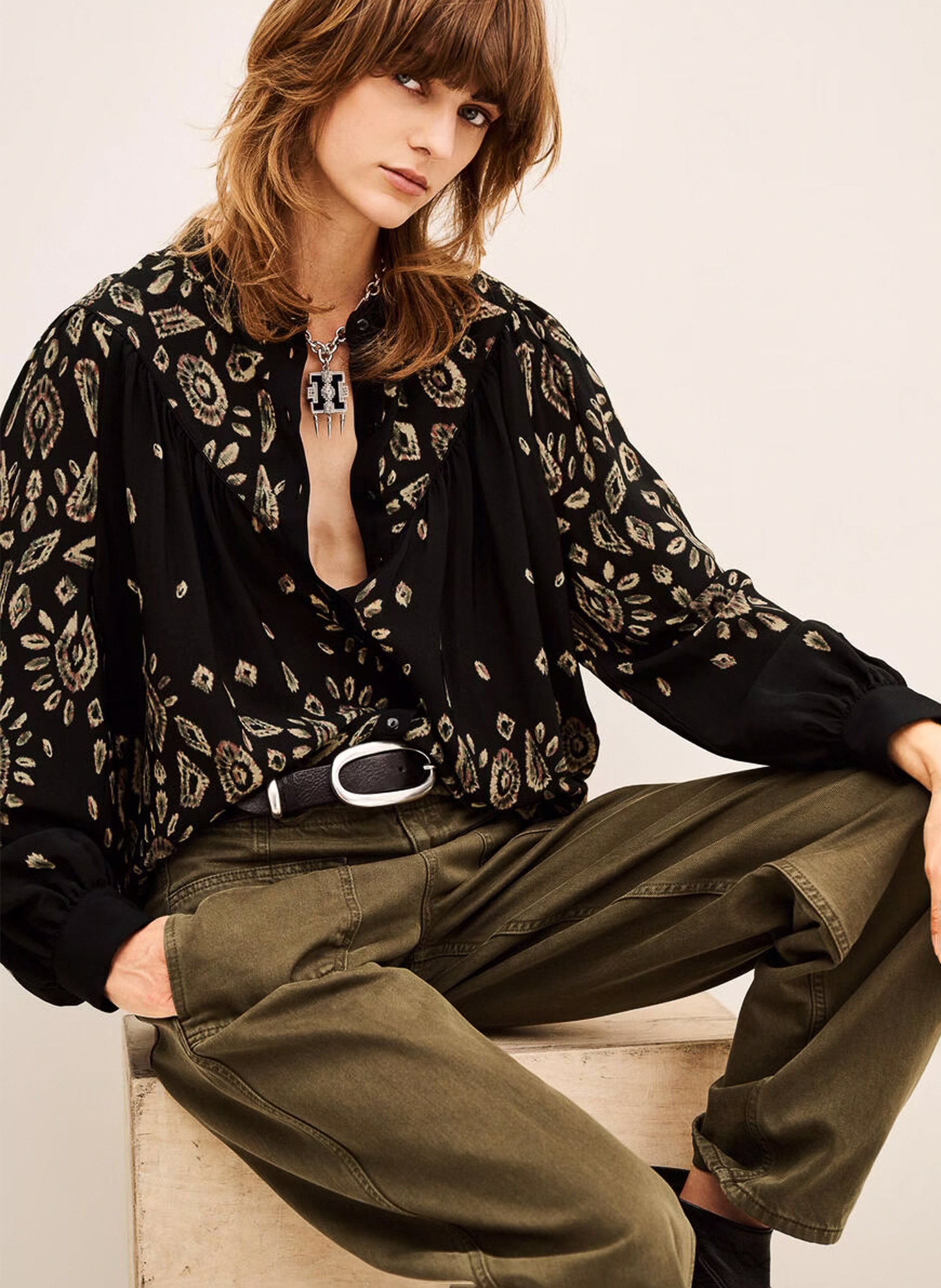 Blouse col rond imprimée BA&SH Noir