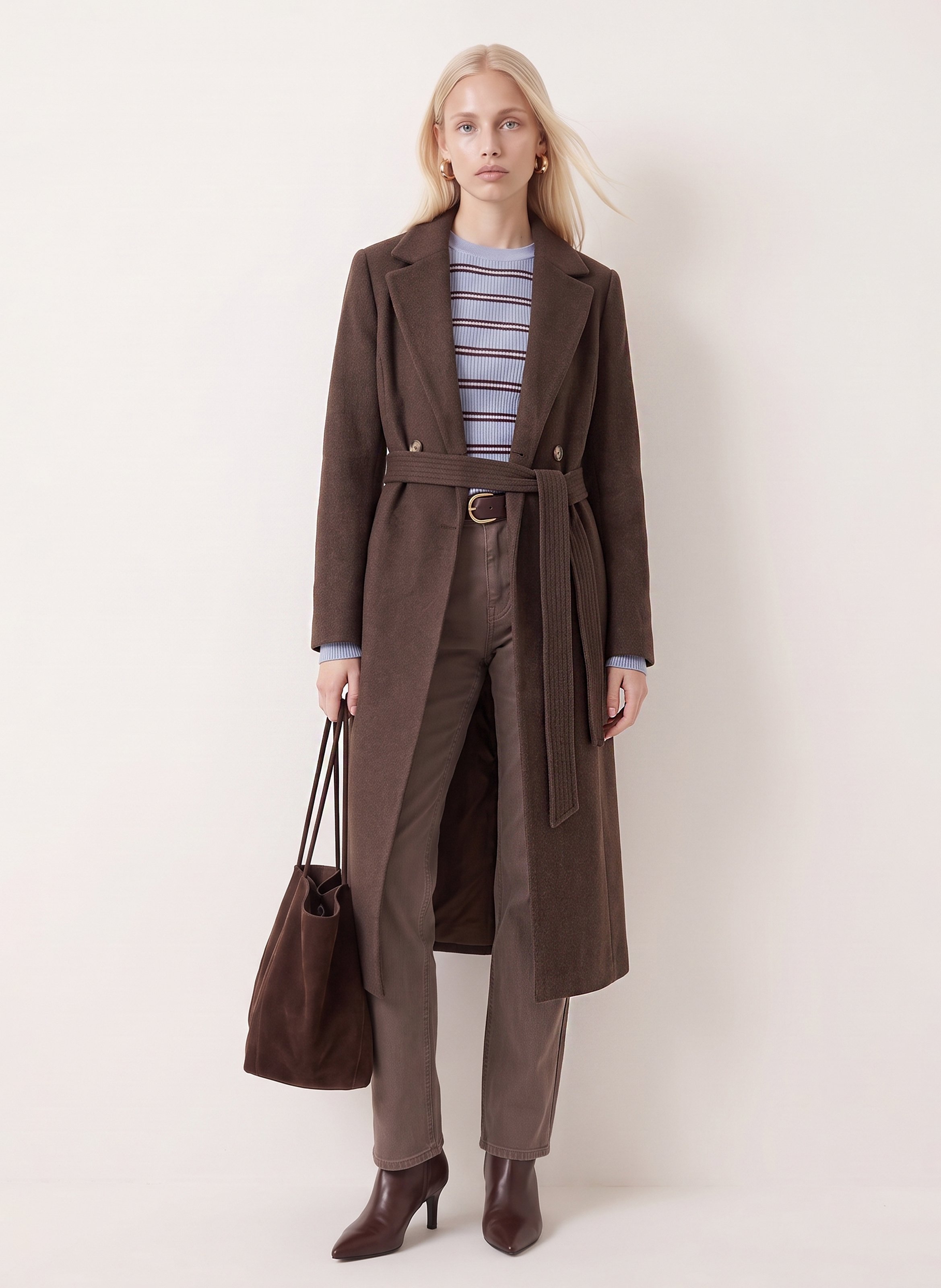 Straight belted coat in a wool blend KOOKAI Brown
