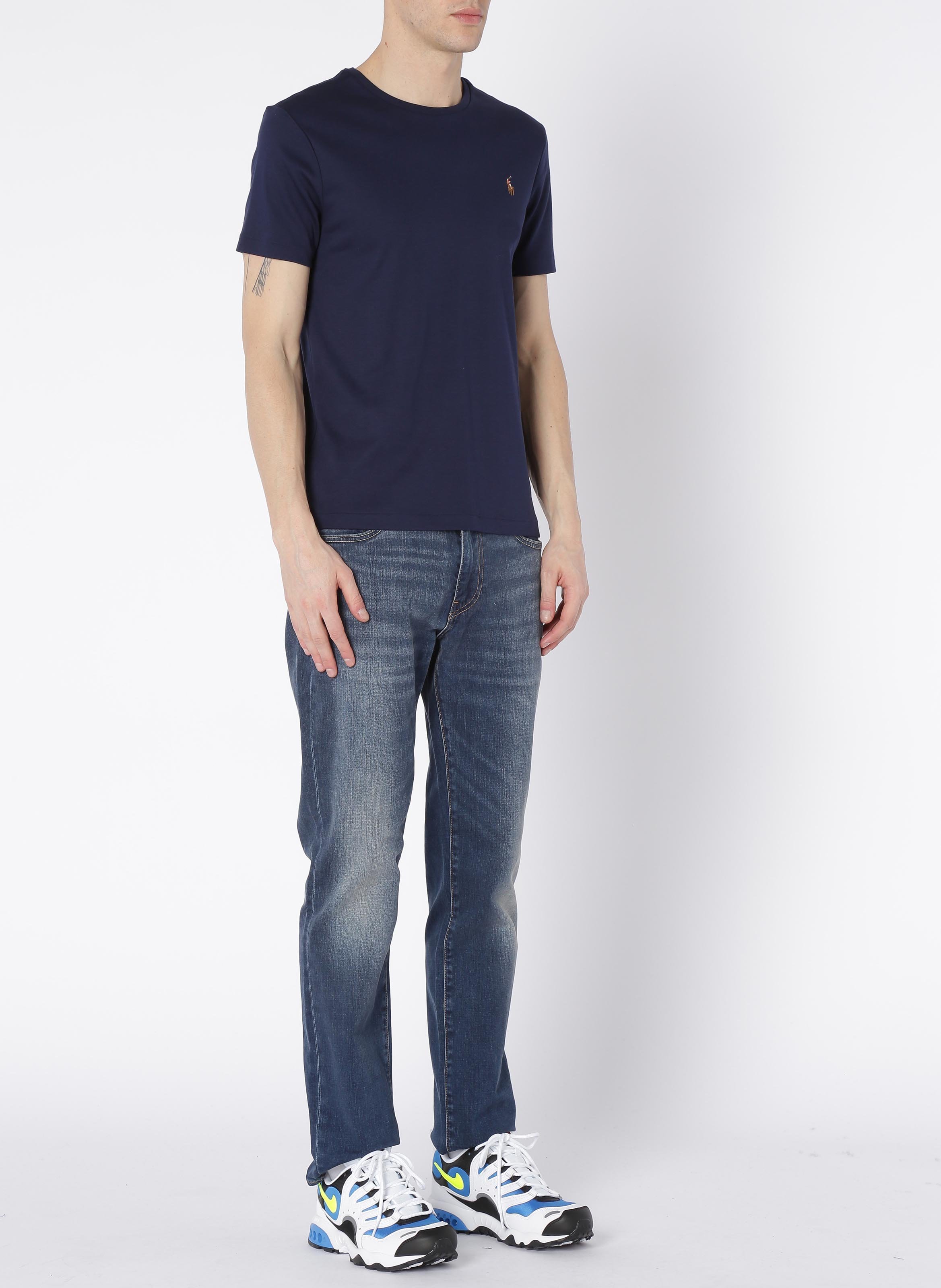 Tee-shirt col rond slim-fit en coton pima avec Pony Player POLO RALPH LAUREN Bleu