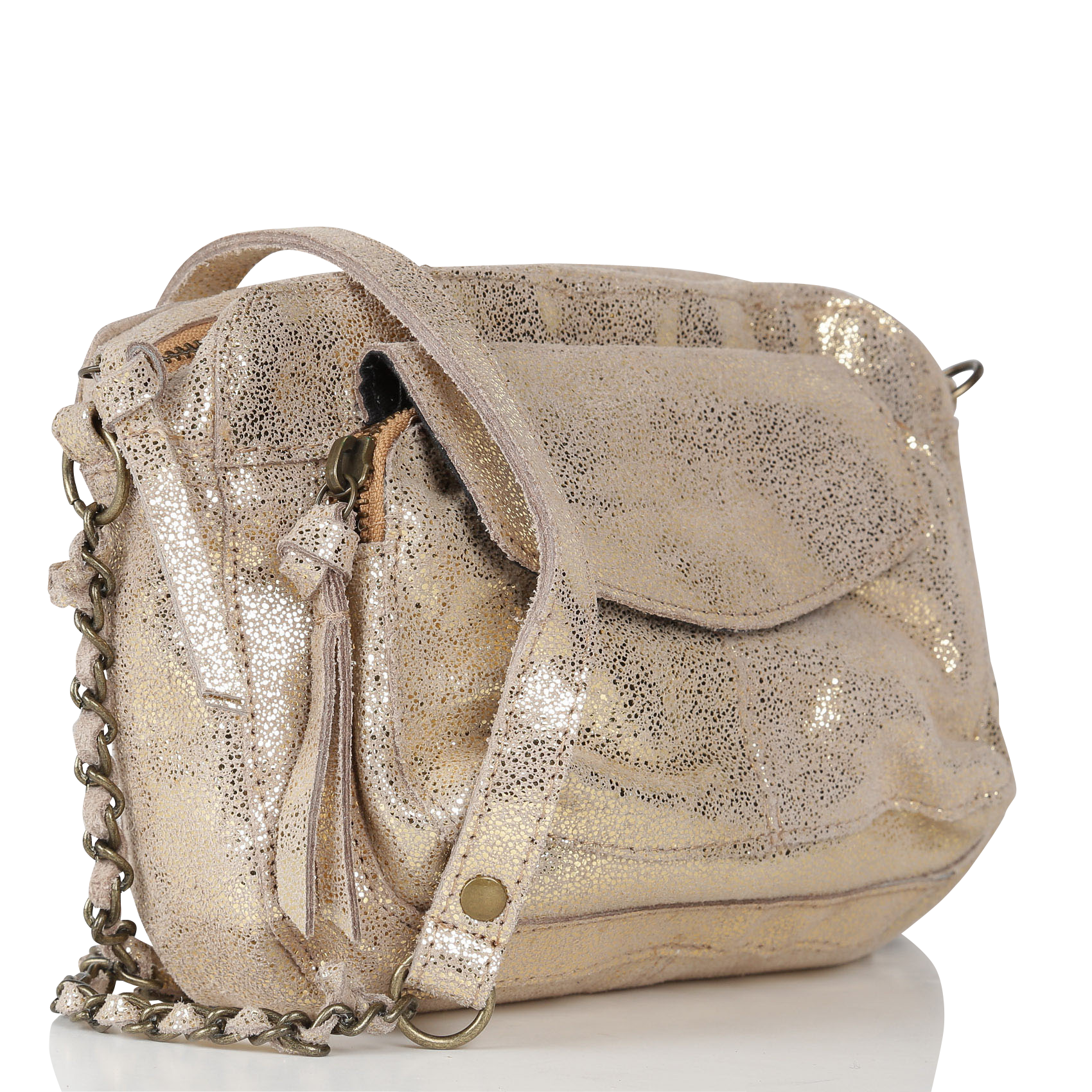 Sac bandoulière en cuir PIECES Doré