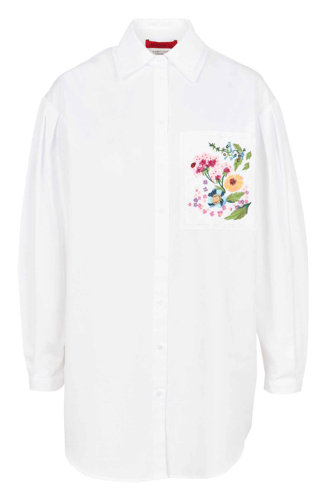 Embroidered cotton shirt with double classic collar MAX&Co. White