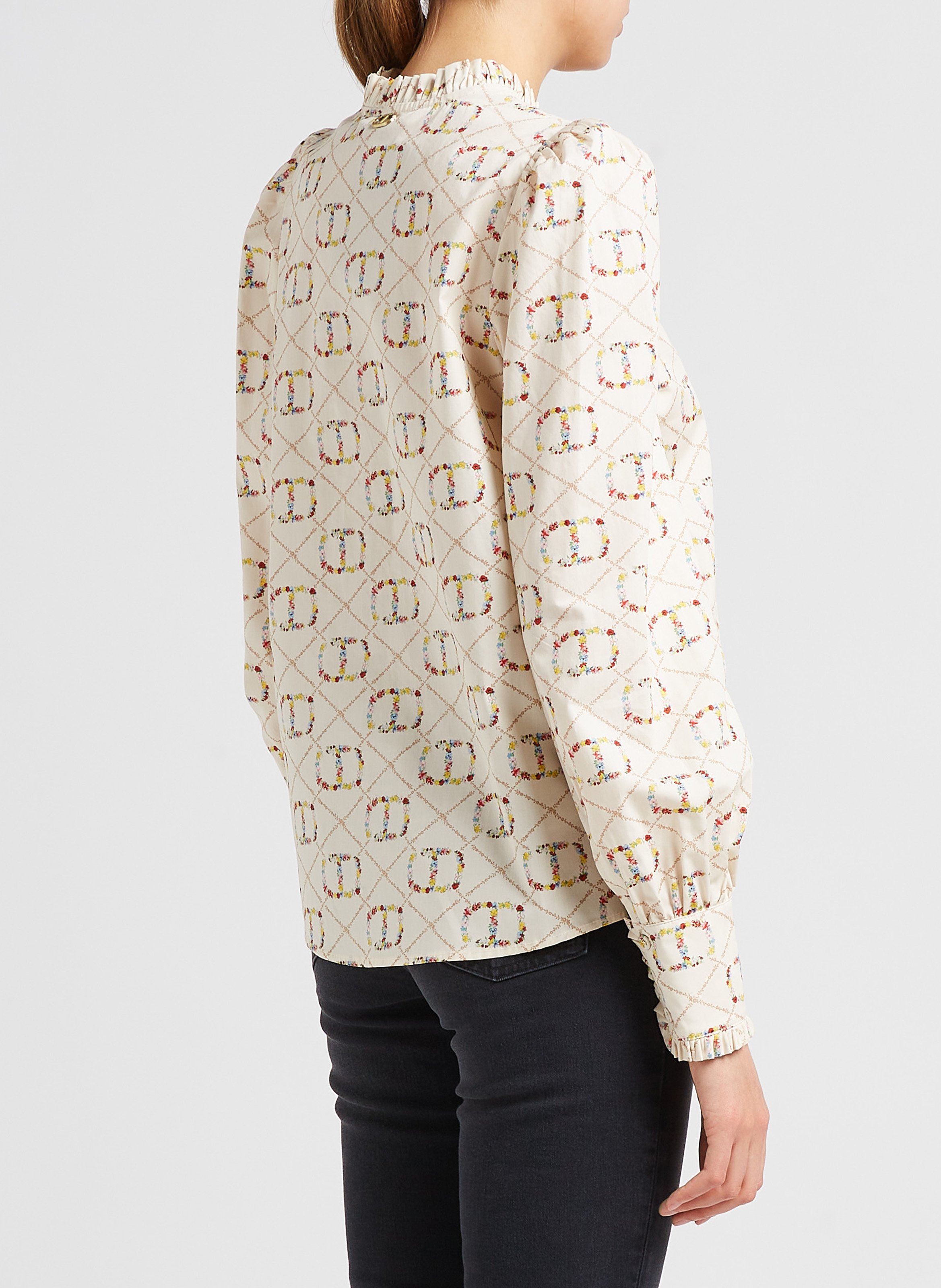 Round-neck printed cotton shirt TWINSET Beige