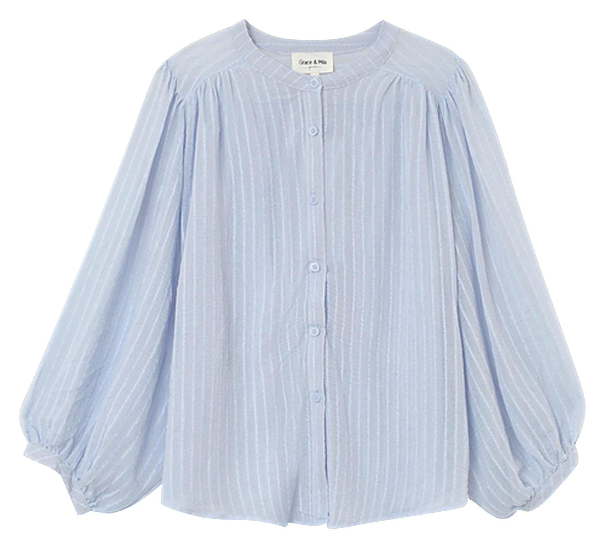 Striped loose-fitting blouse with gathers POESIE Bleu