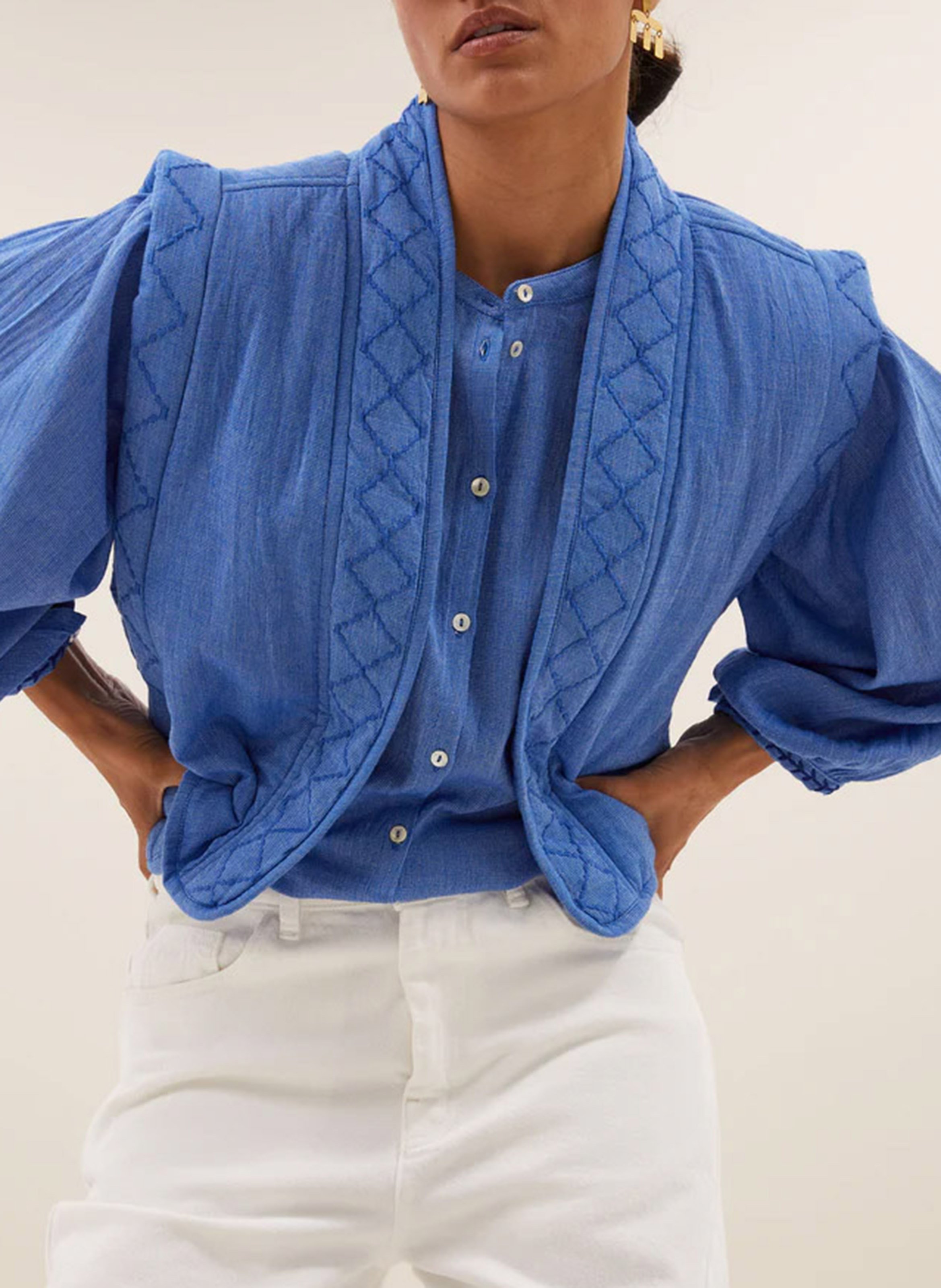 Sleeveless cotton-blend jacket BY BAR Blue