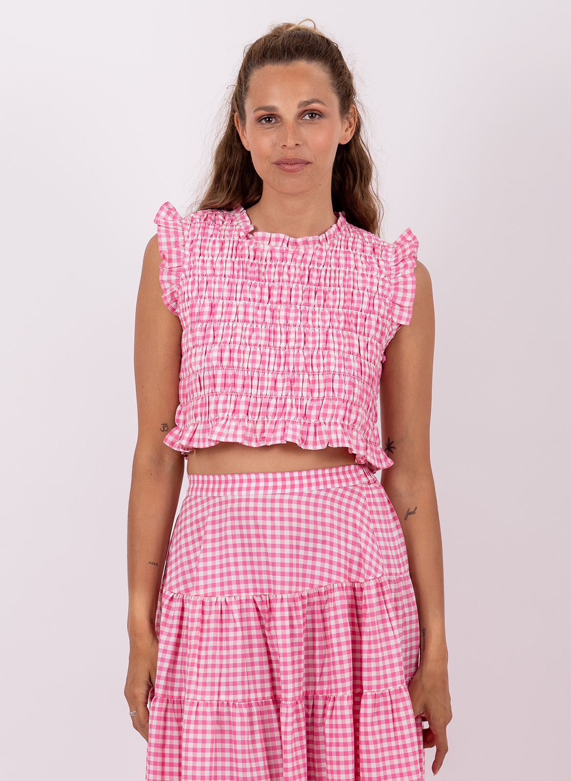 Top droit col rond en coton mélangé SUNDRESS Rose