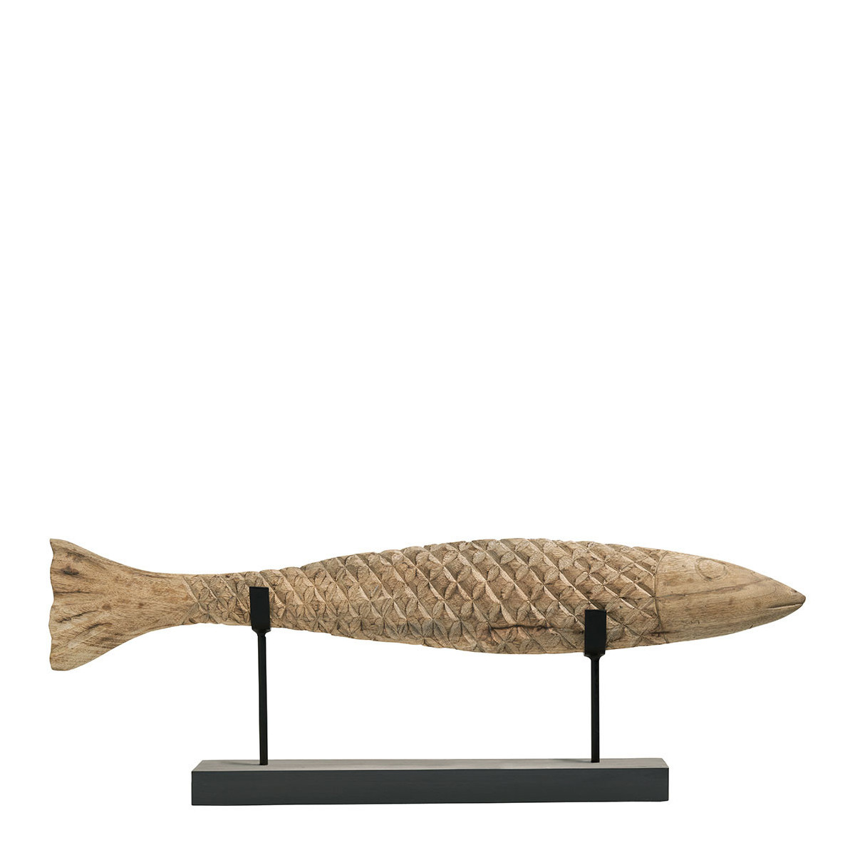 Fish statue in mango wood and metal - large model BLANC D'IVOIRE Beige