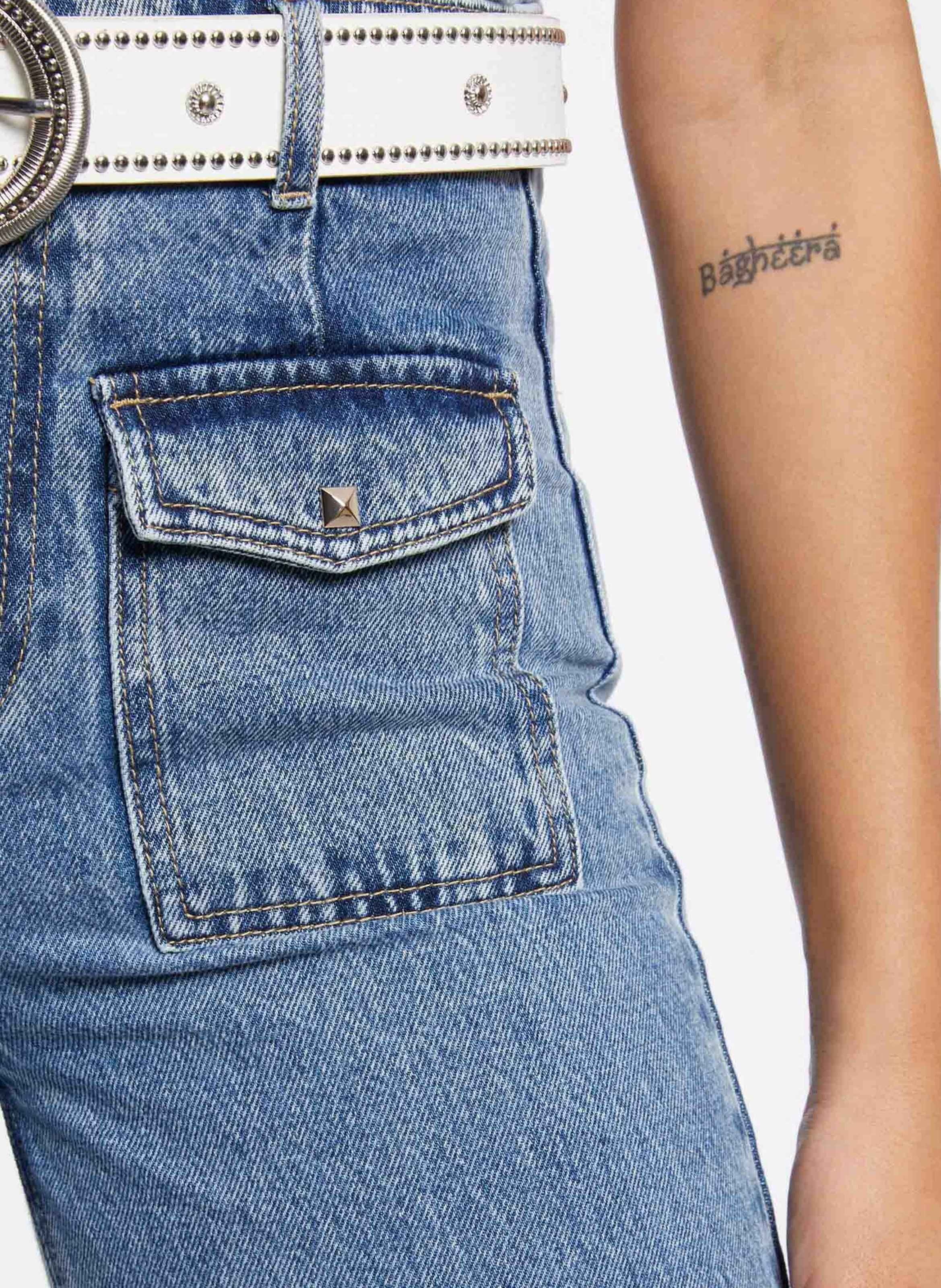 High-rise wide-leg cotton jeans MORGAN Blue