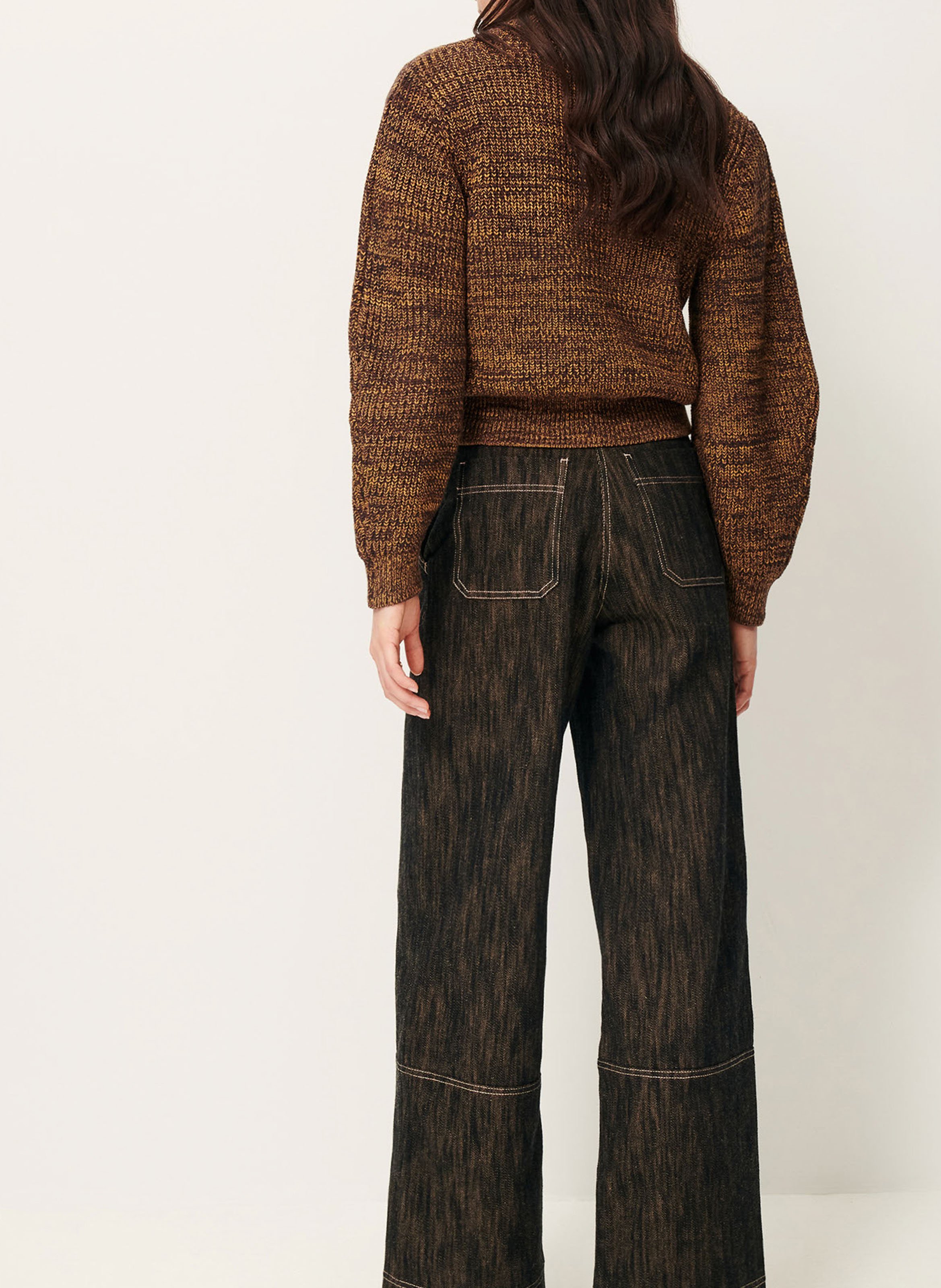 Pull ajusté col rond en maille mélangée SESSUN Marron