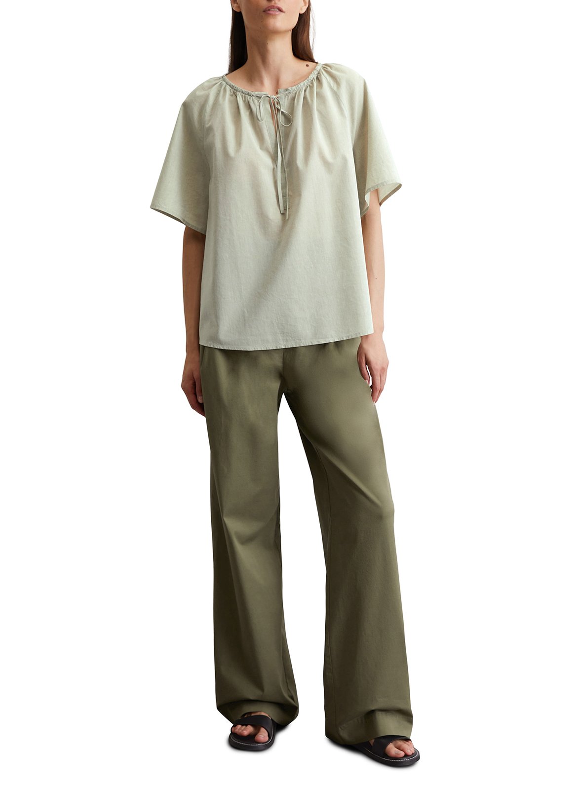 Blusa de algodón con cuello redondo MARC O'POLO Verde