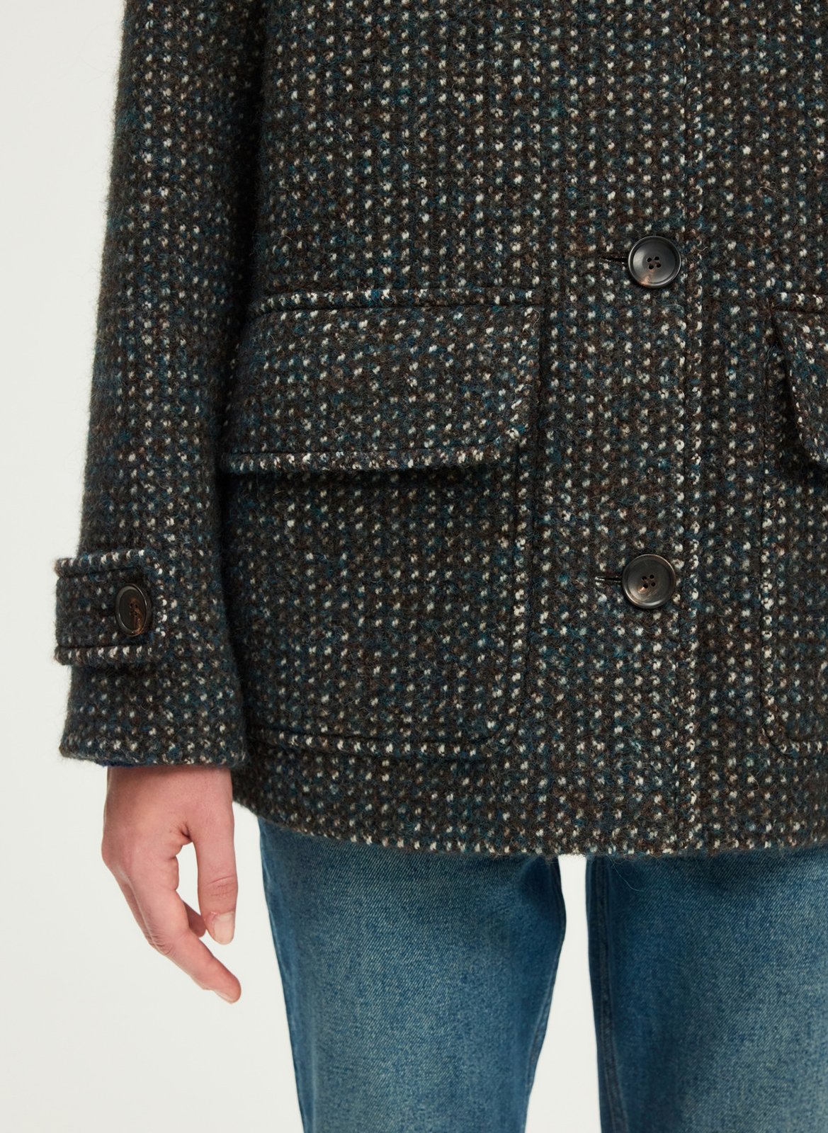 Manteau droit col montant à motifs PABLO Marron